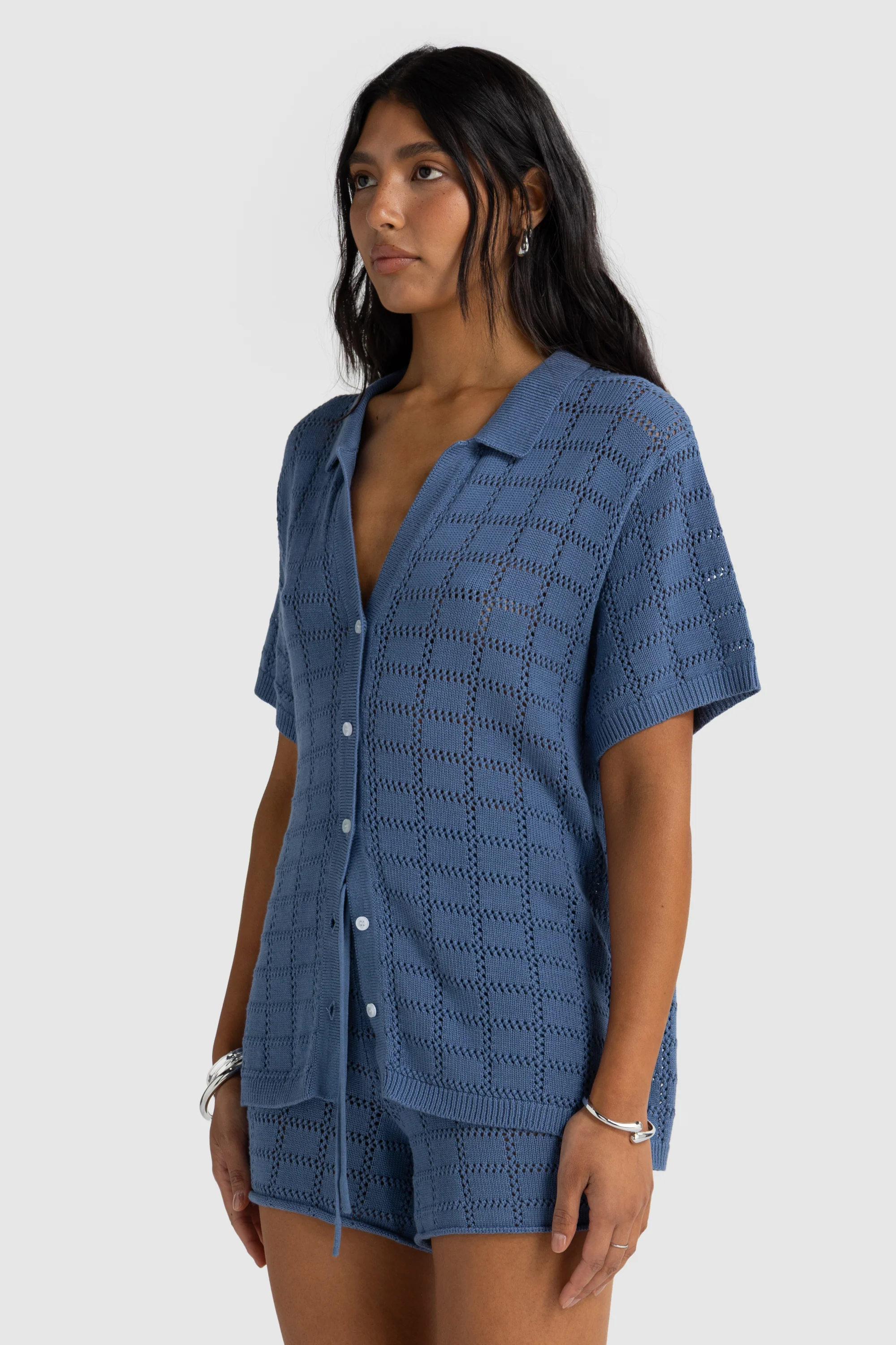 Melia Geo Knit Shorts Harbour Blue - Image 5