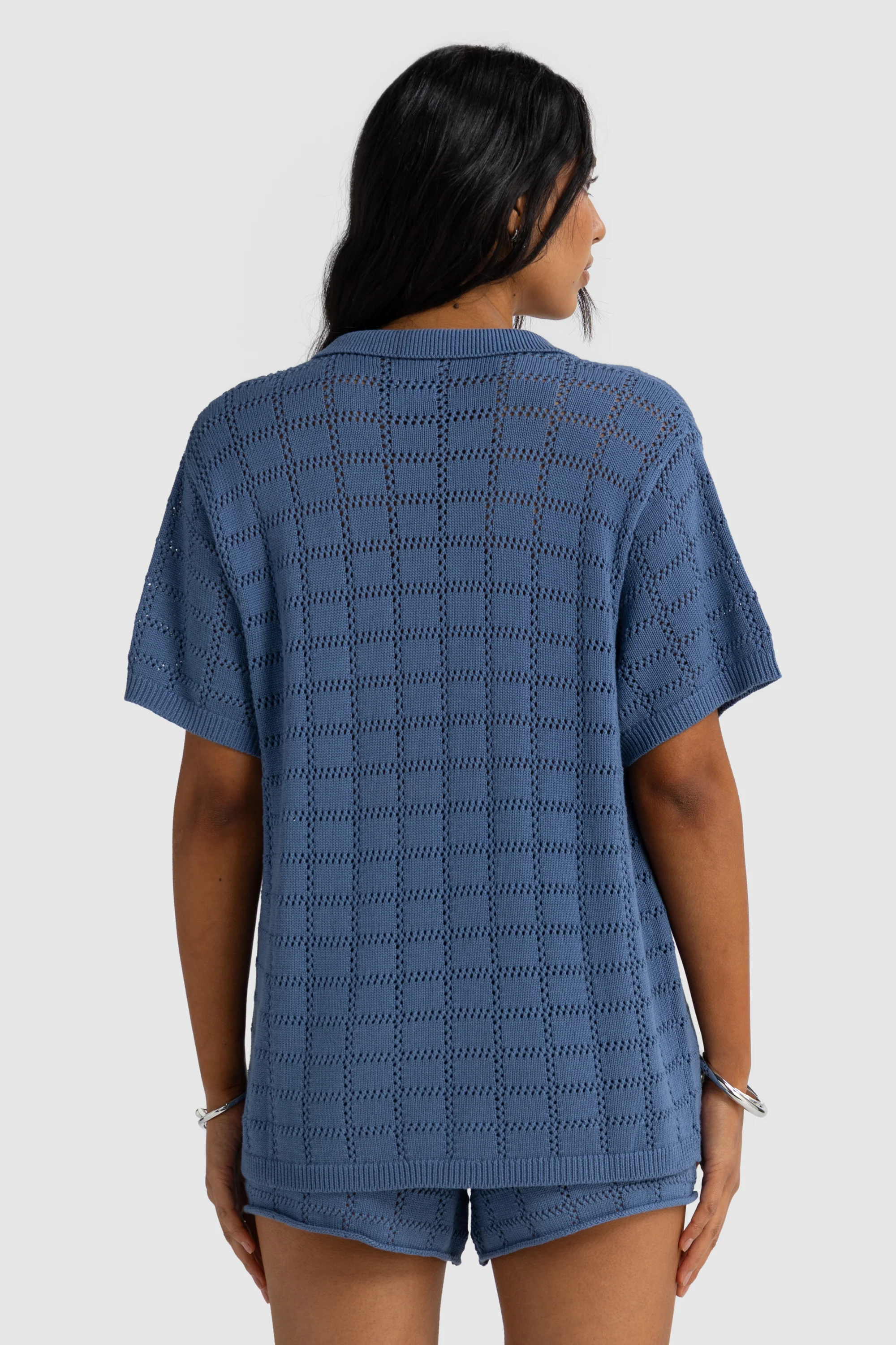 Melia Geo Knit Shorts Harbour Blue - Image 6