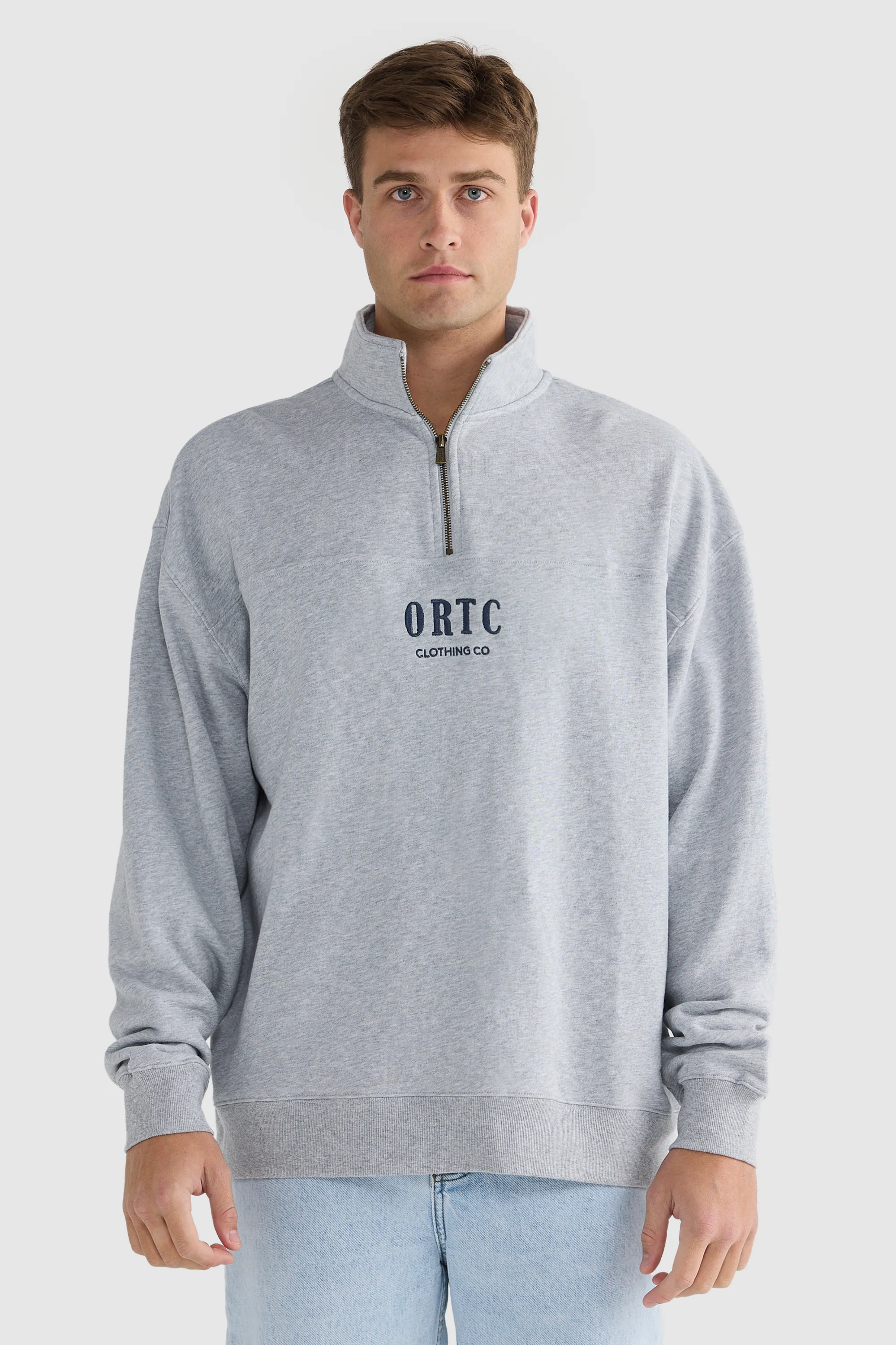 Oversized Logo Quarter Zip Grey Marle