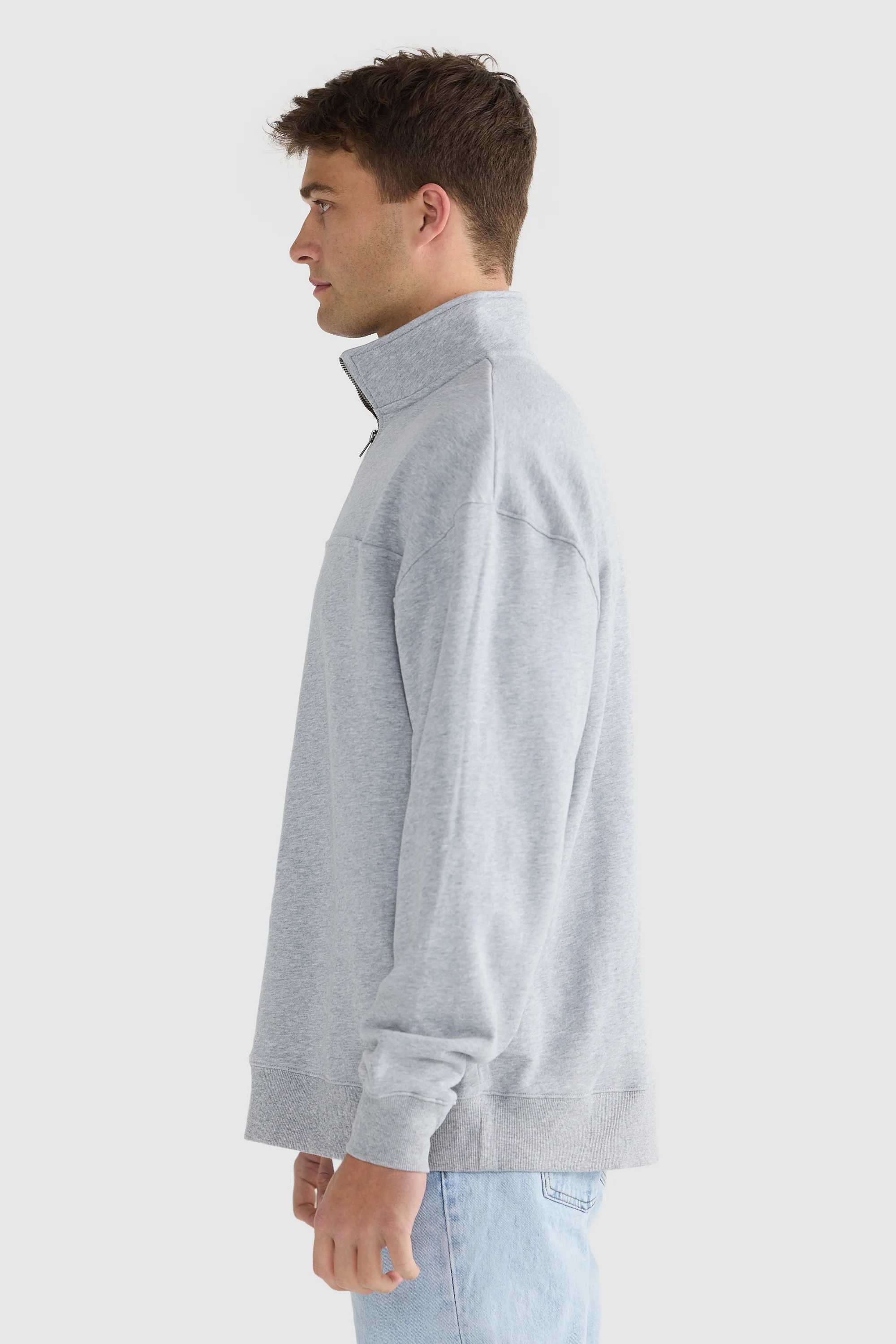 Oversized Logo Quarter Zip Grey Marle - Image 3