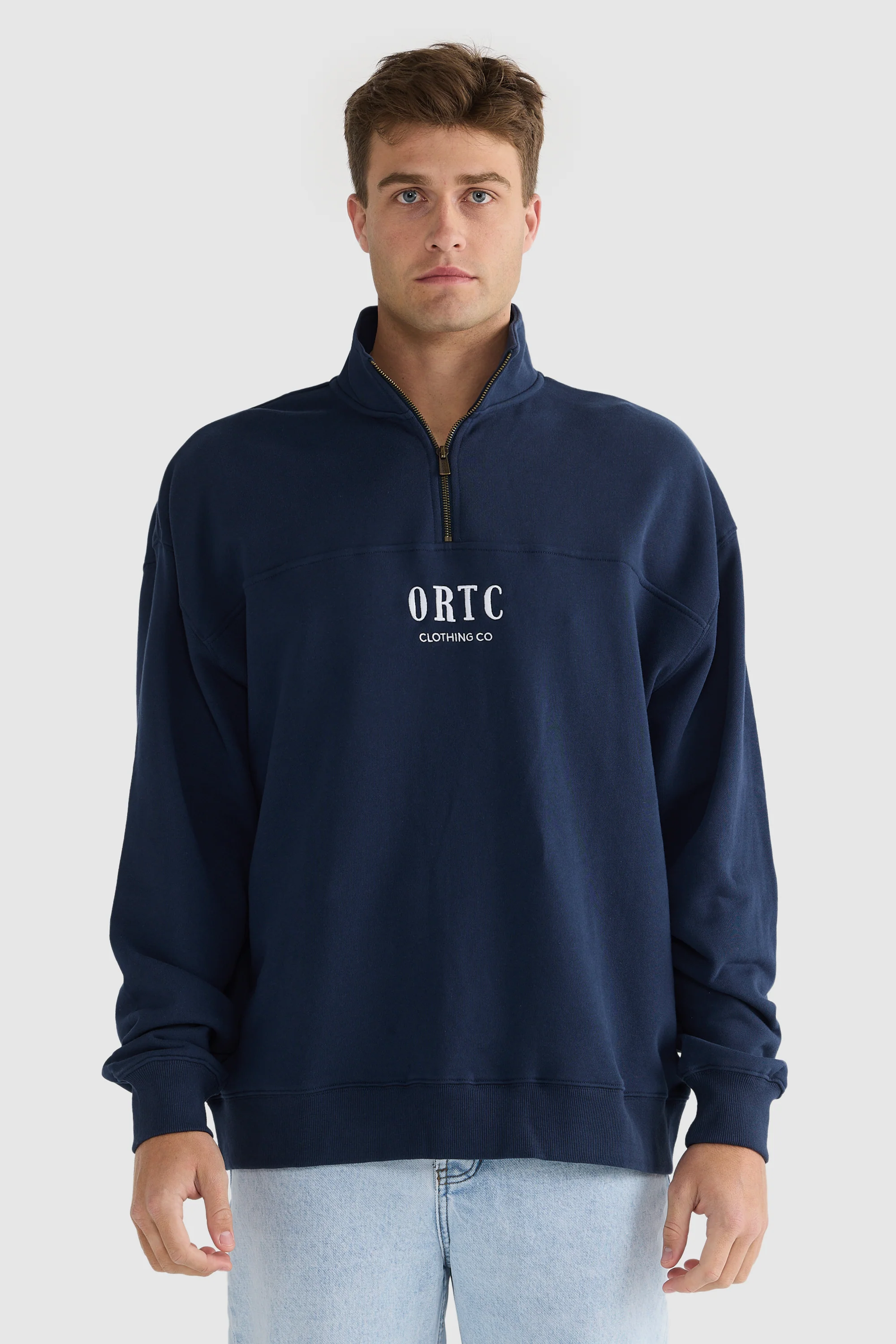 Oversized Logo Quarter Zip Navy