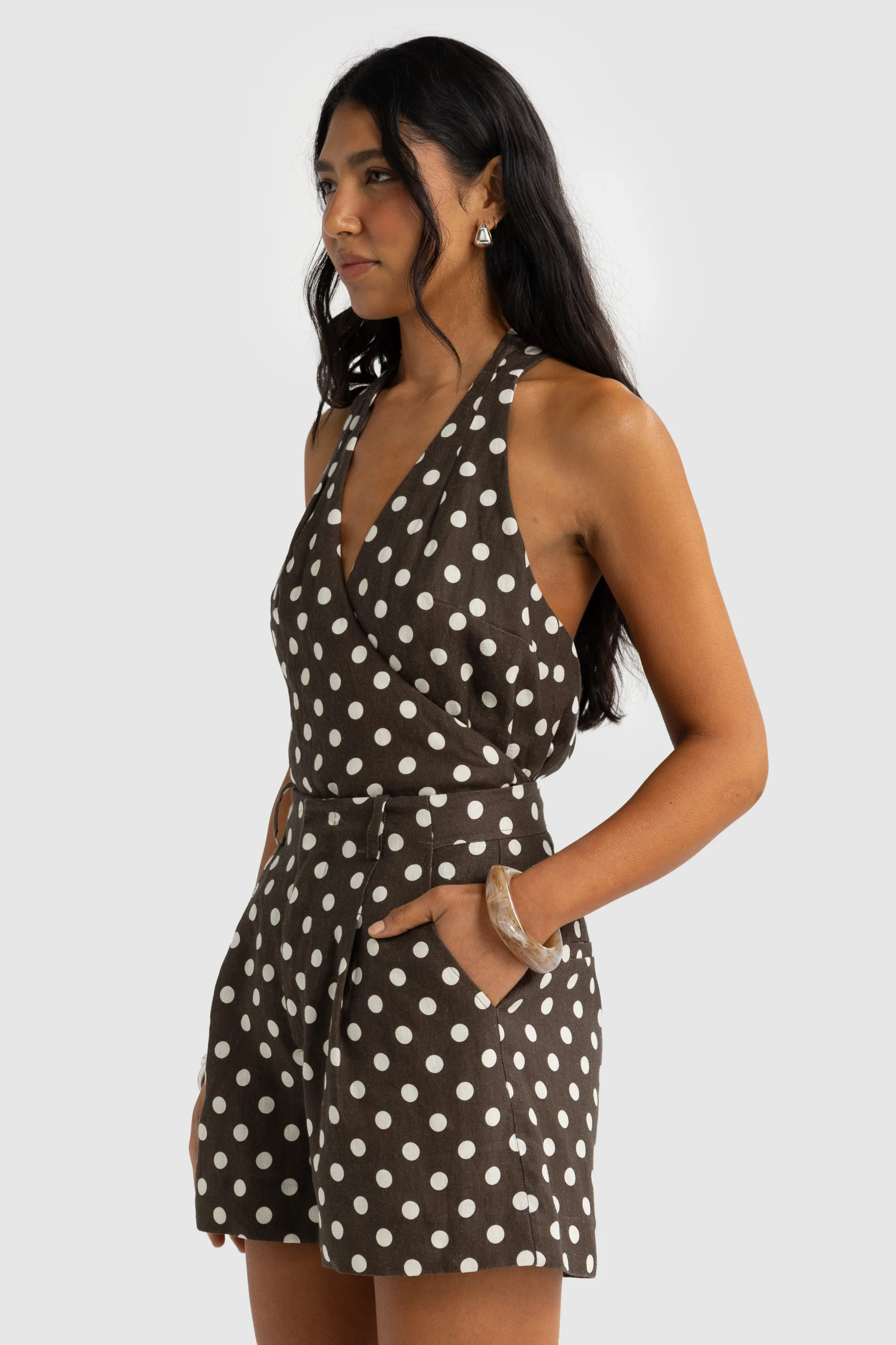 Savannah Linen Shorts Carob Polkadot - Image 5
