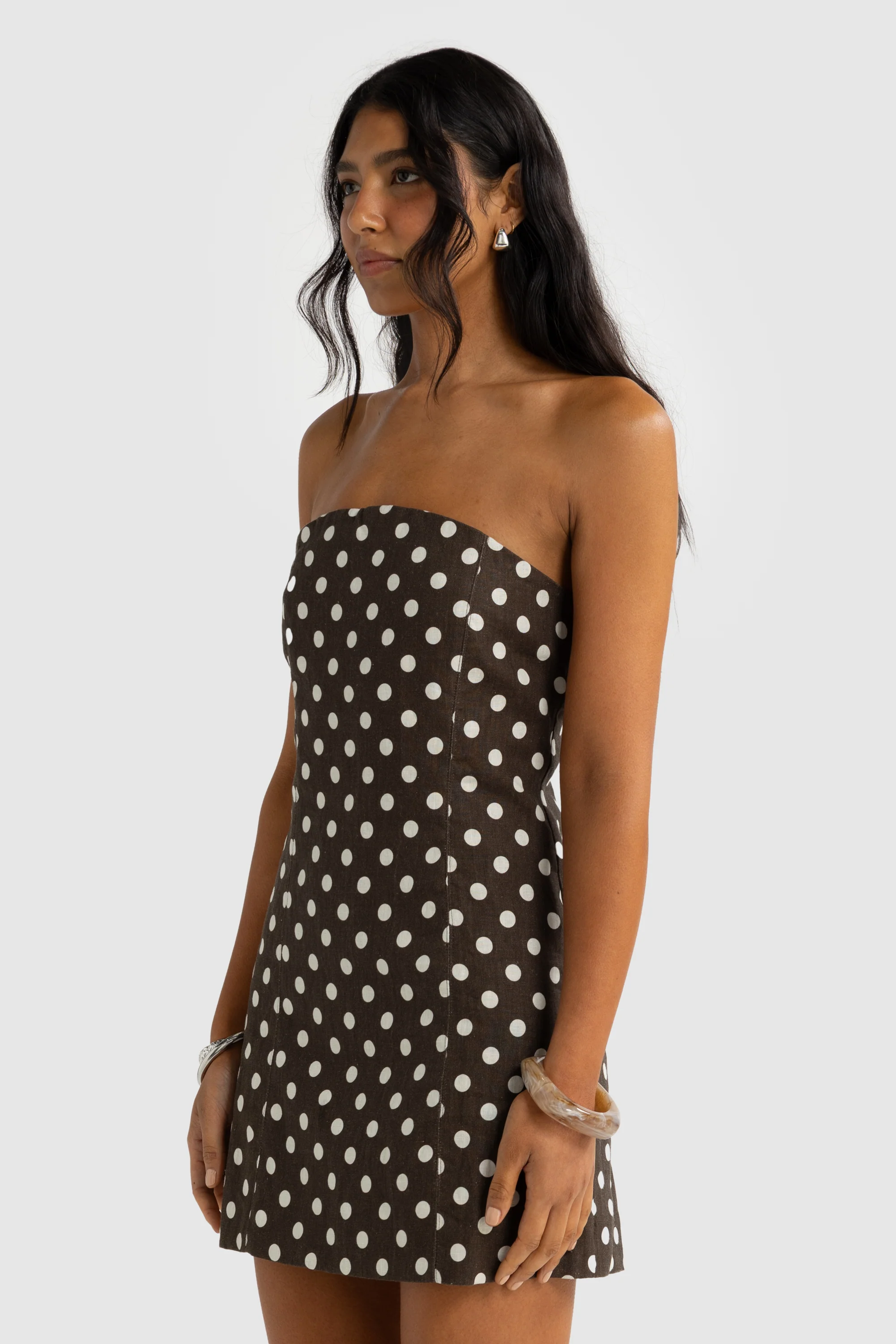 Savannah Linen Strapless Mini Dress Carob - Image 4