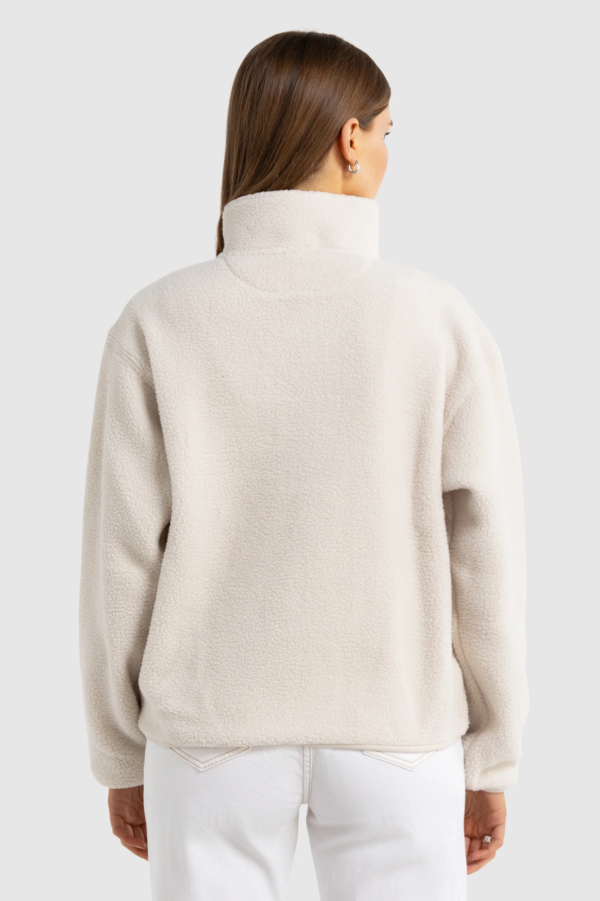 Unisex Sherpa Fleece Quarter Zip Natural - Image 12