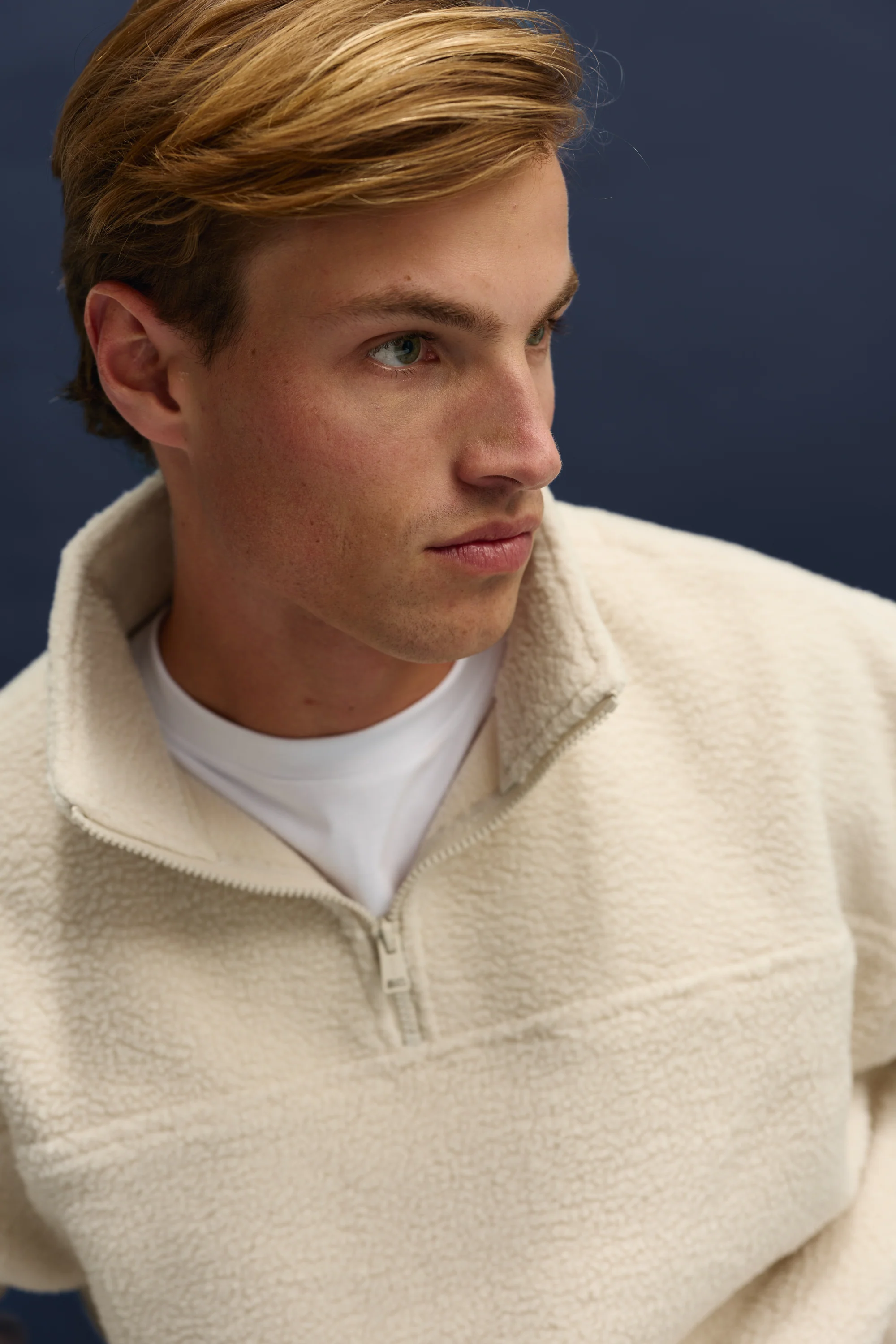 Unisex Sherpa Fleece Quarter Zip Natural - Image 2