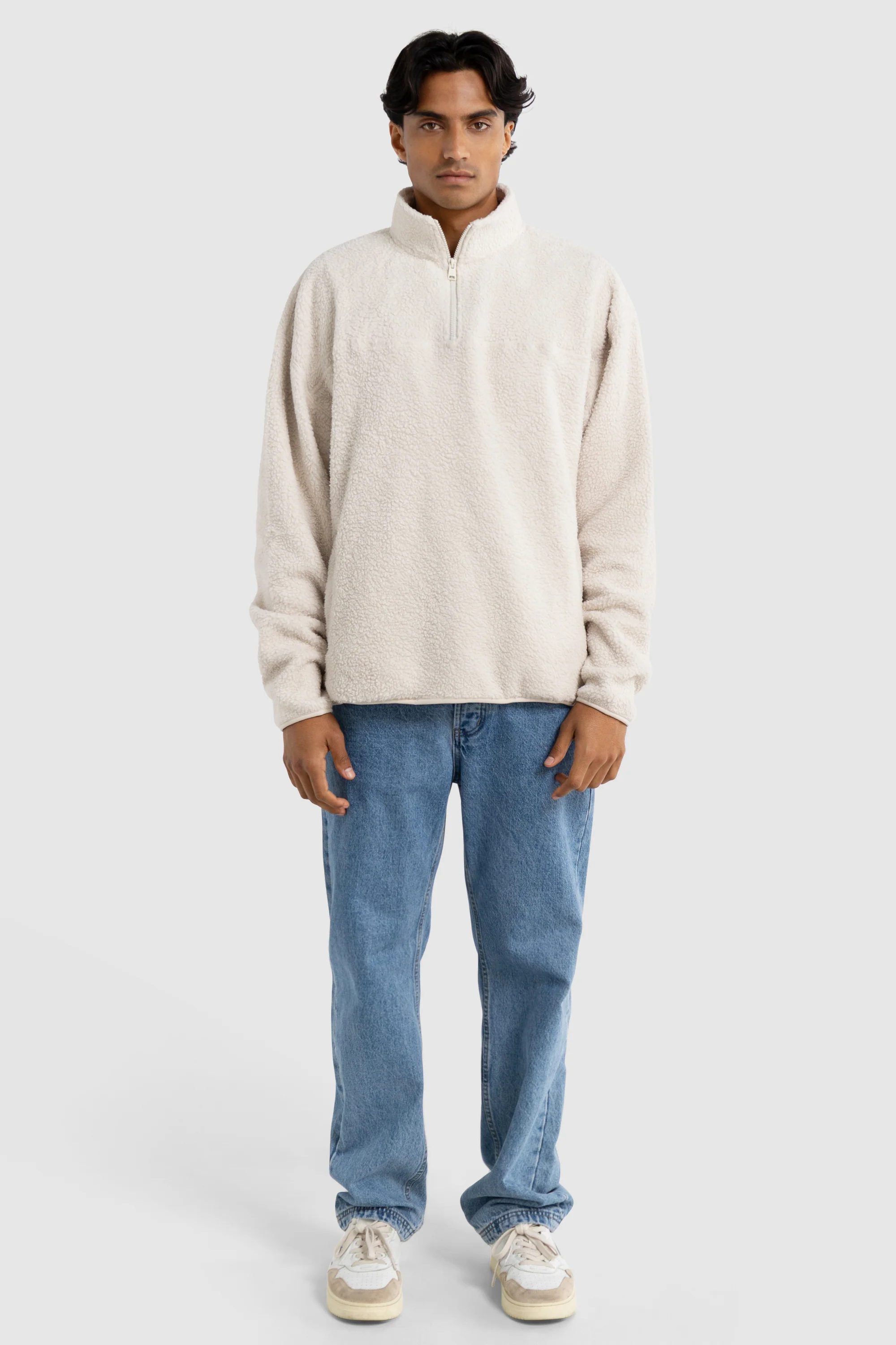 Unisex Sherpa Fleece Quarter Zip Natural - Image 3