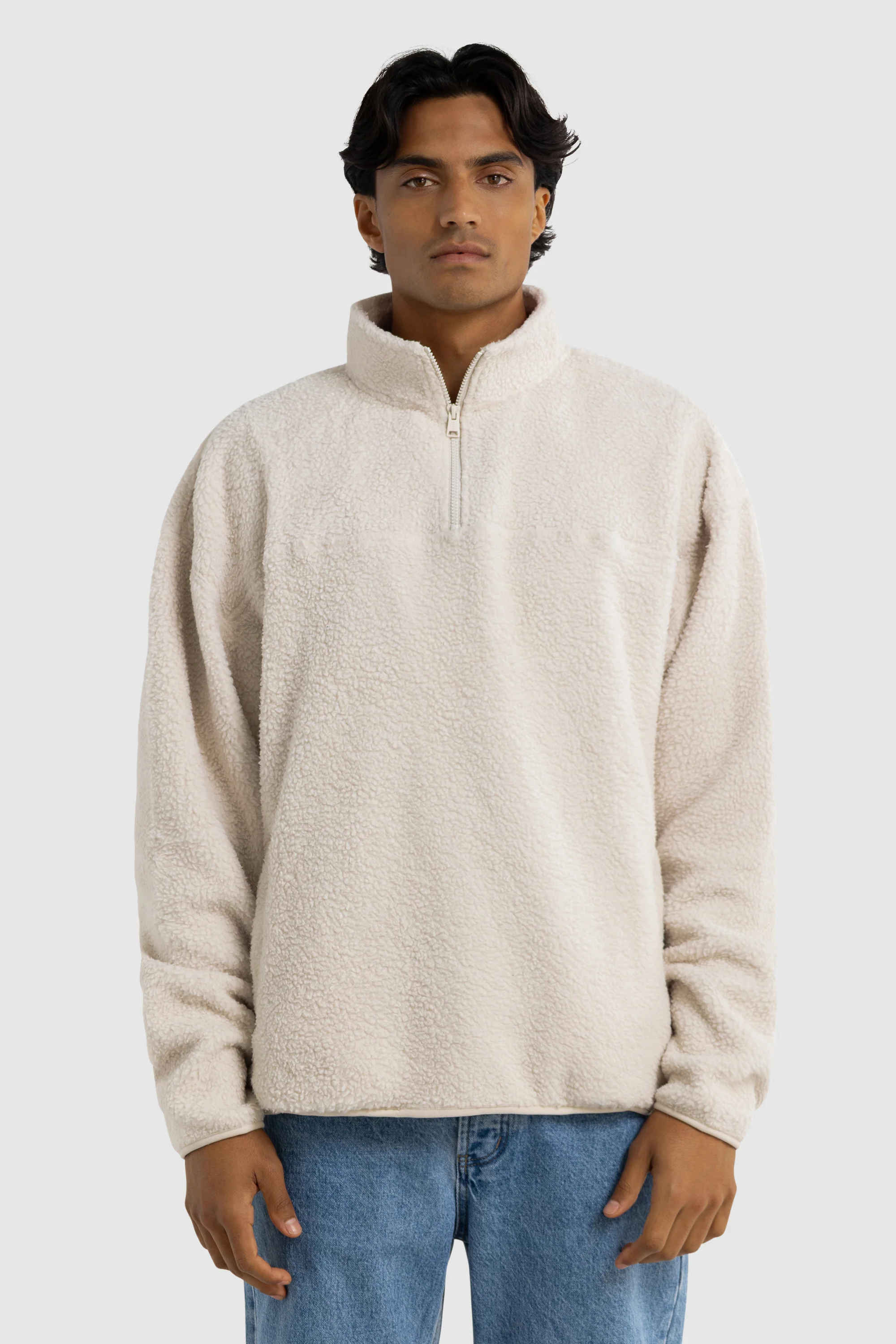 Unisex Sherpa Fleece Quarter Zip Natural - Image 5