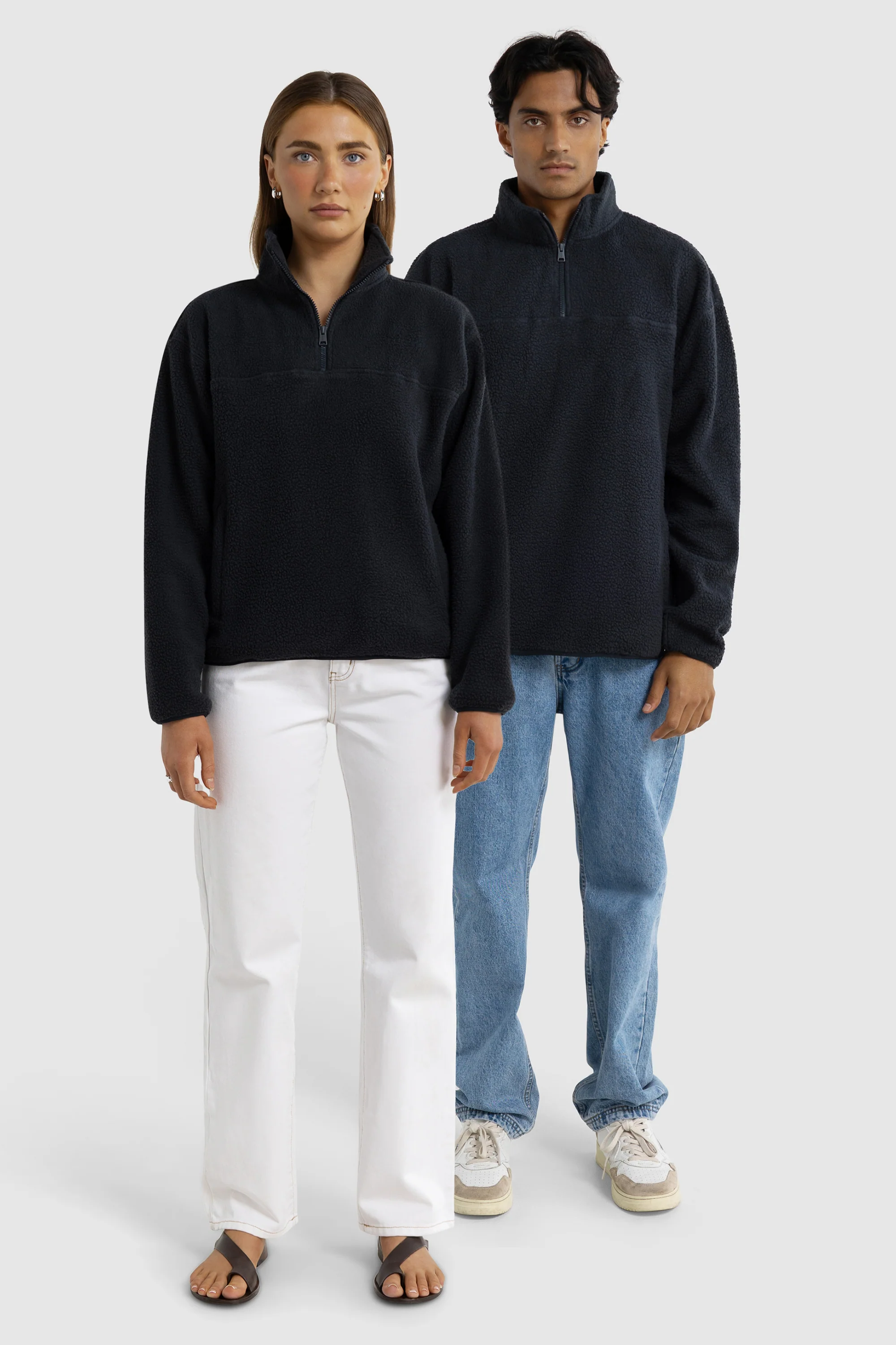 Unisex Sherpa Fleece Quarter Zip Washed Black