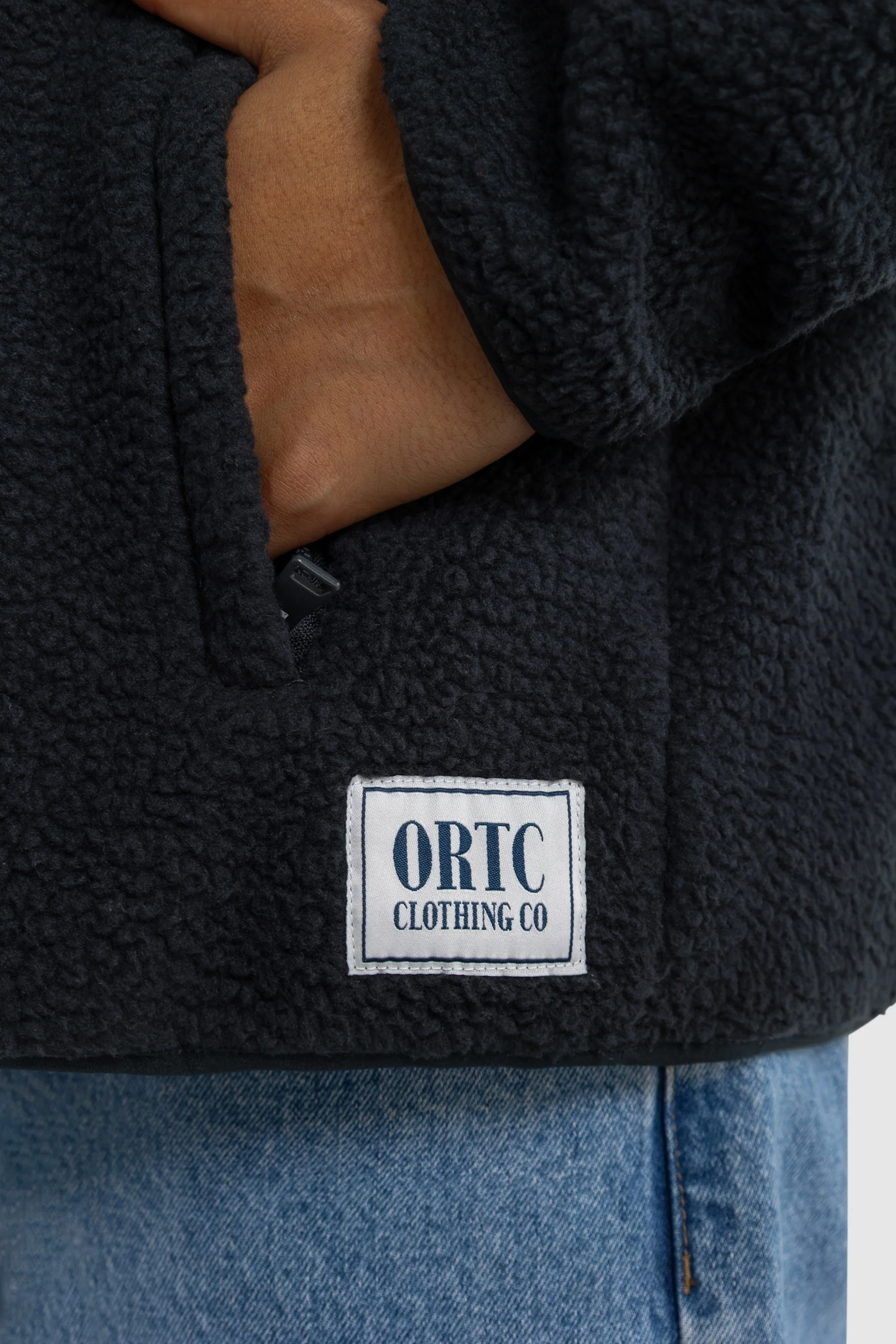 Unisex Sherpa Fleece Quarter Zip Washed Black - Image 10