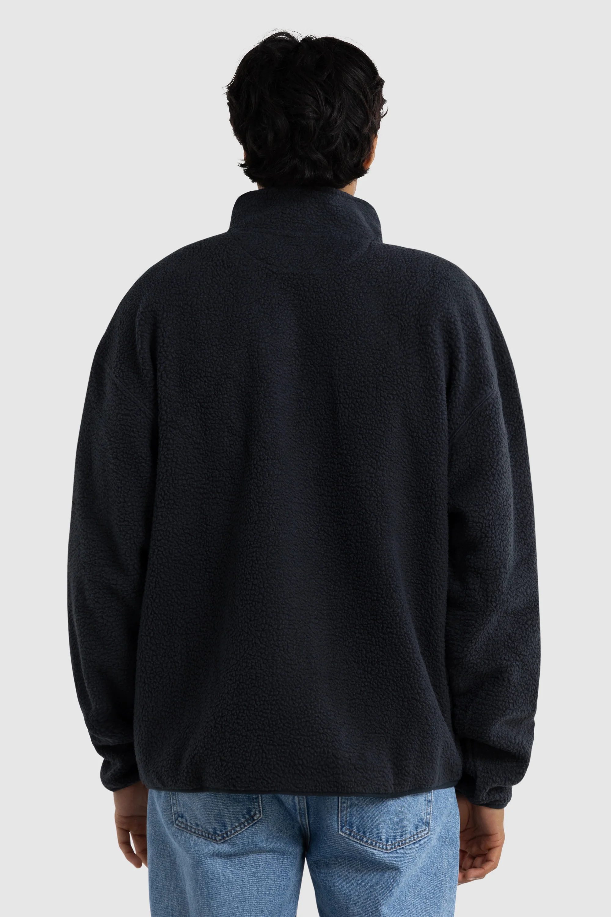 Unisex Sherpa Fleece Quarter Zip Washed Black - Image 11