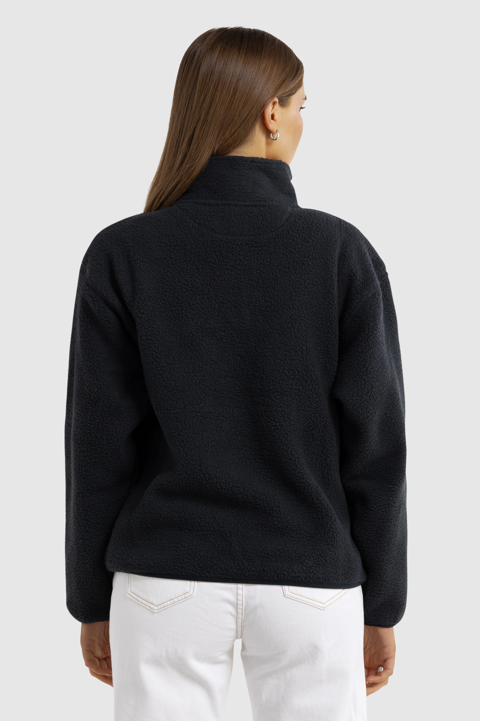 Unisex Sherpa Fleece Quarter Zip Washed Black - Image 12