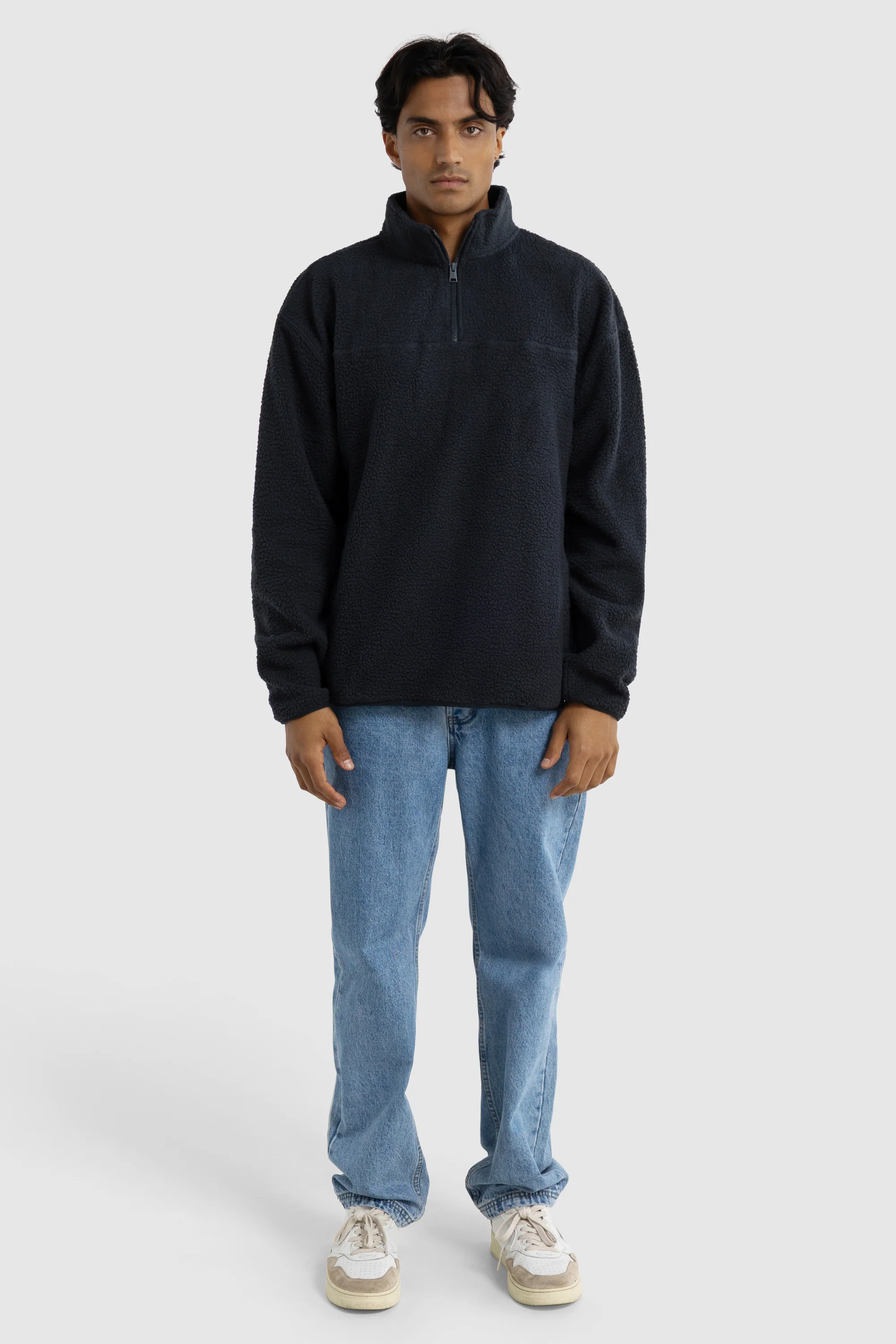 Unisex Sherpa Fleece Quarter Zip Washed Black - Image 3