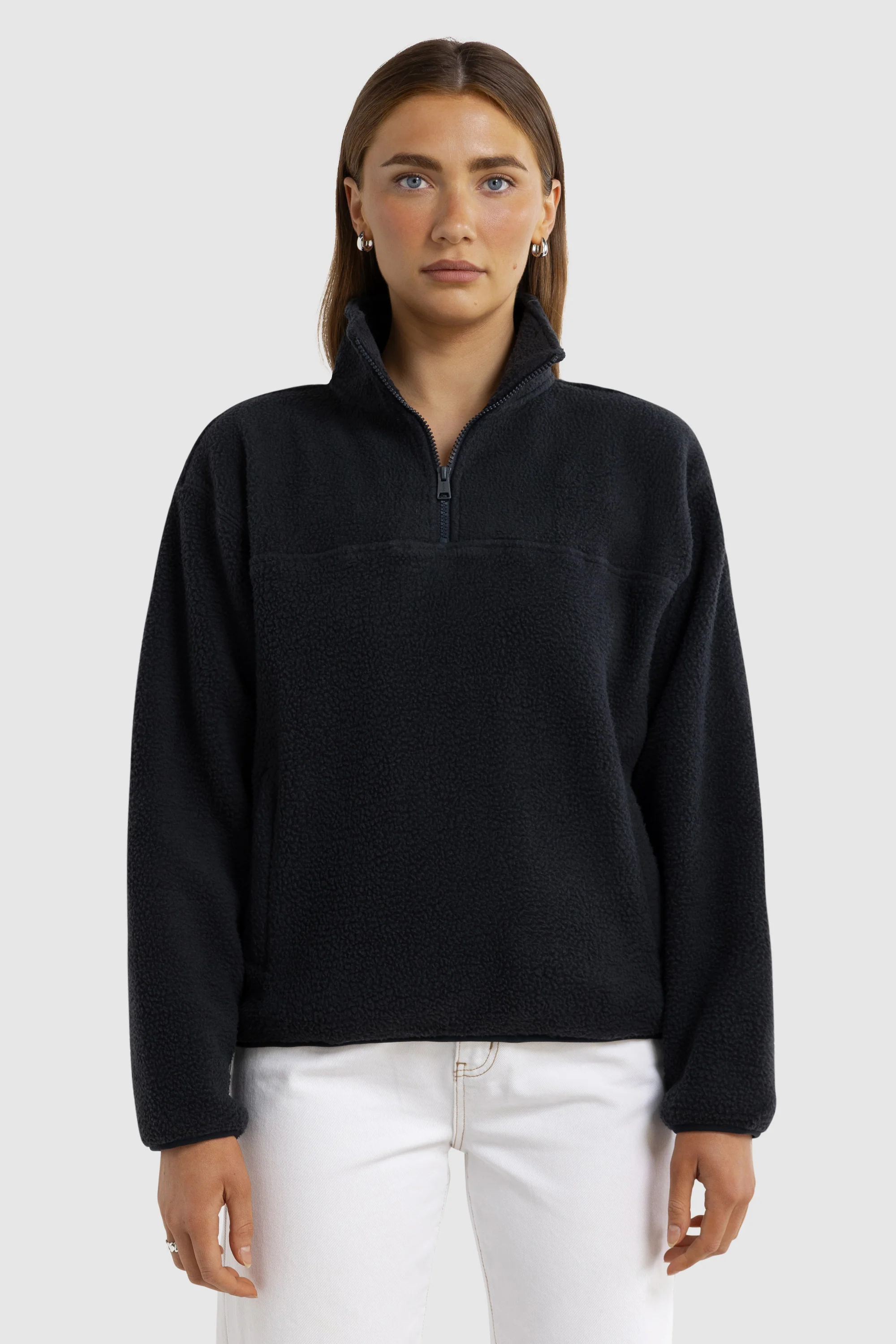 Unisex Sherpa Fleece Quarter Zip Washed Black - Image 6