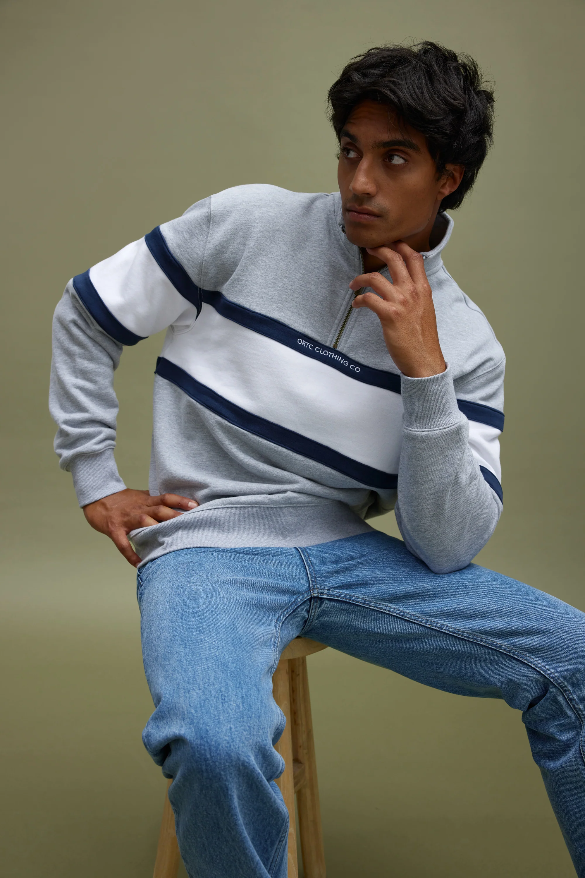 Triple Panel Quarter Zip Grey Marle & White - Image 2