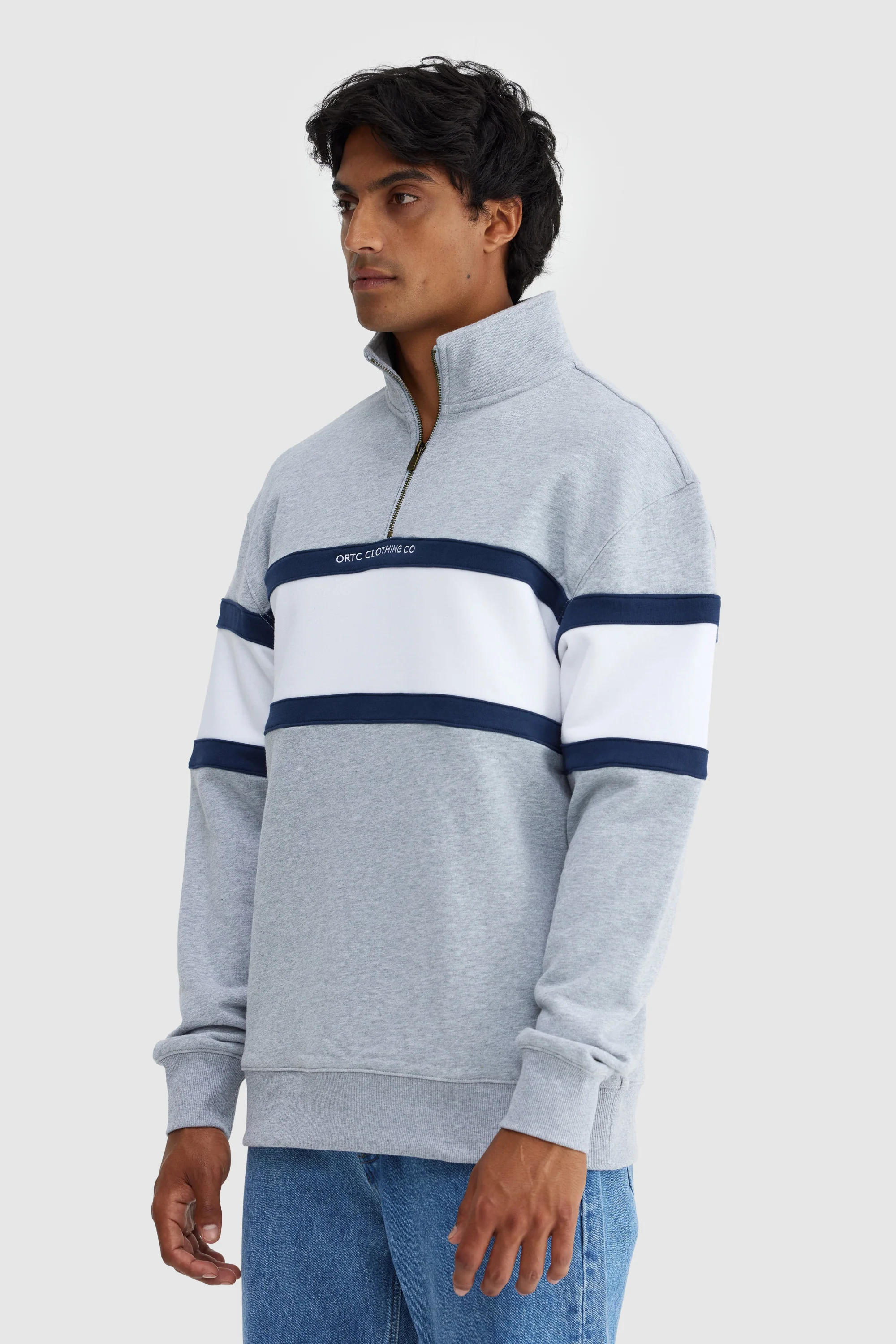 Triple Panel Quarter Zip Grey Marle & White - Image 3