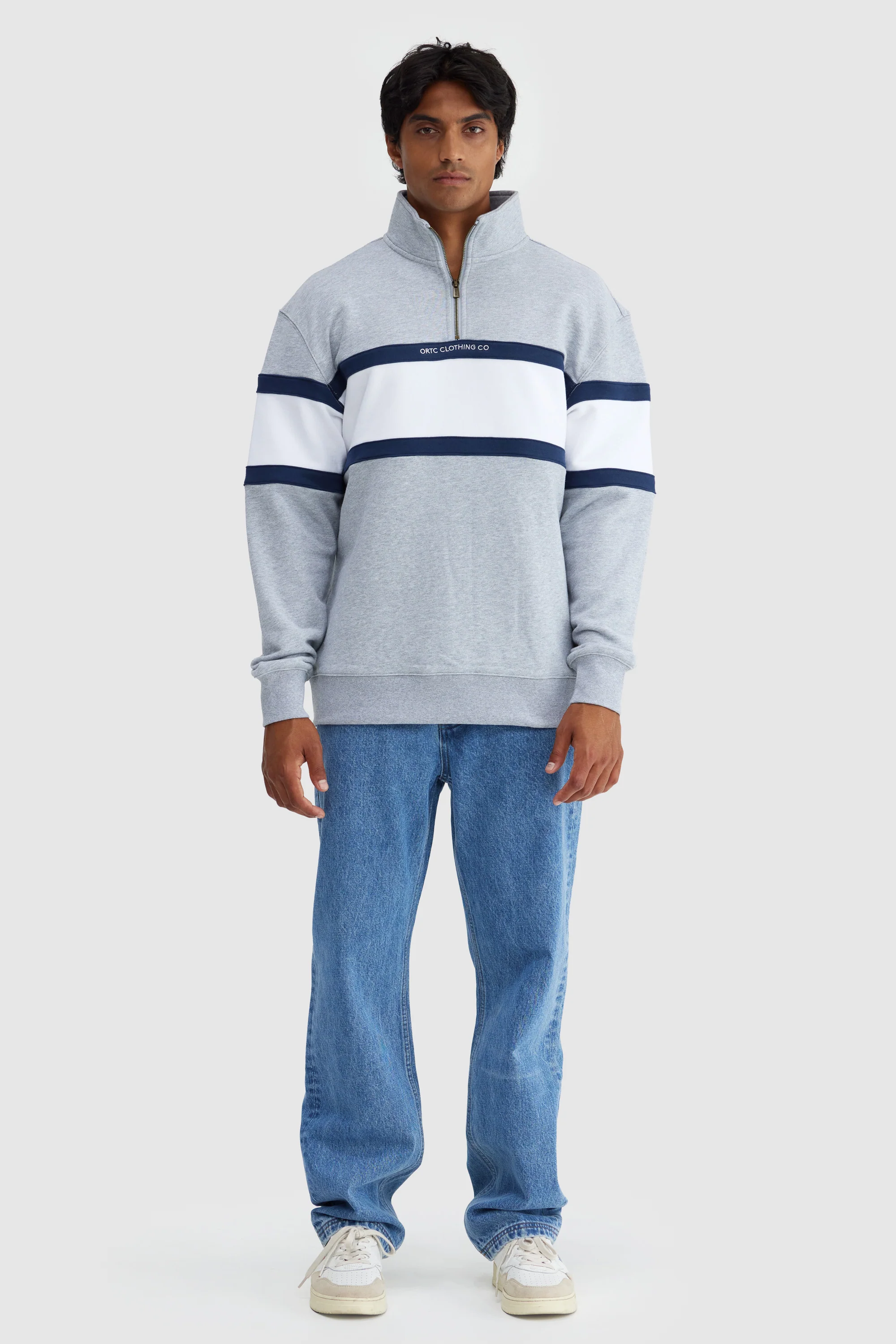 Triple Panel Quarter Zip Grey Marle & White - Image 6