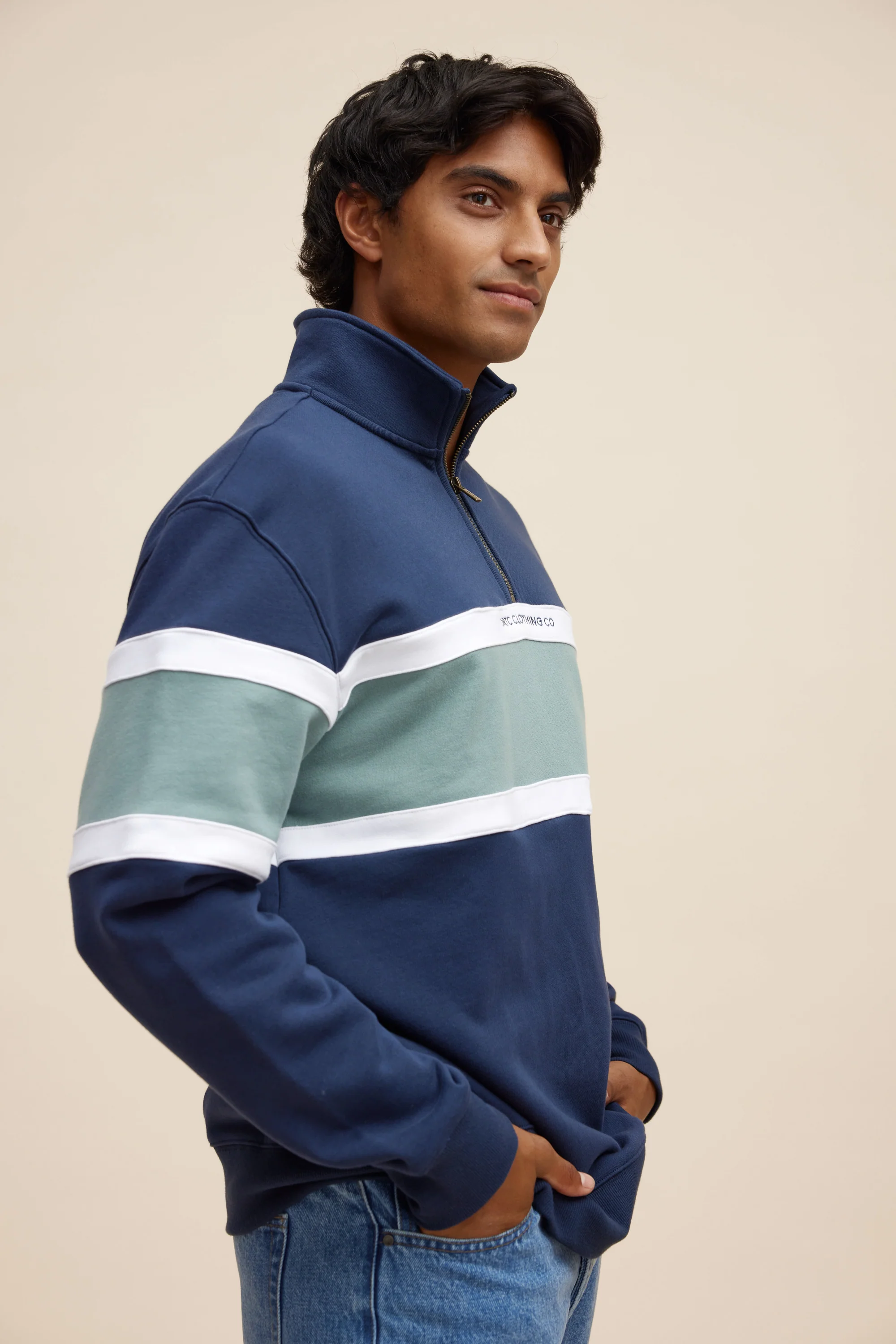 Triple Panel Quarter Zip Navy & Seafoam - Image 2
