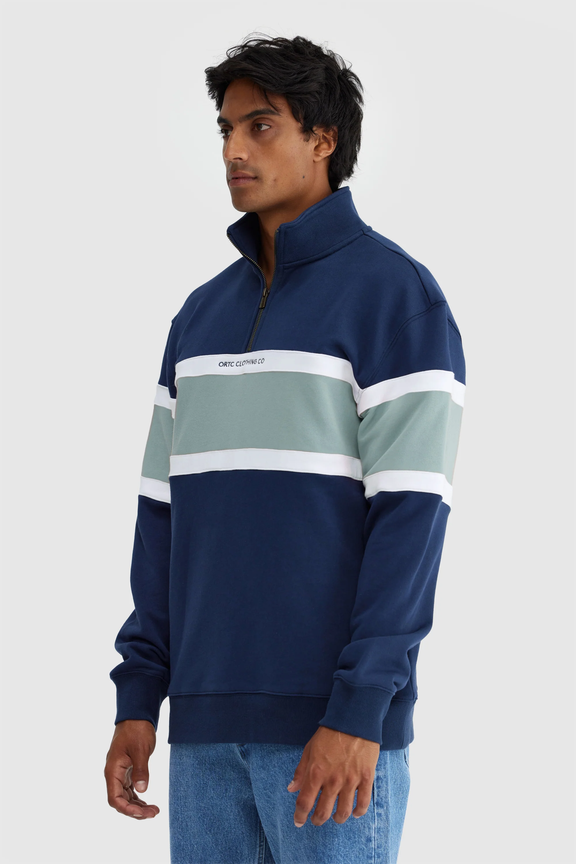Triple Panel Quarter Zip Navy & Seafoam - Image 3