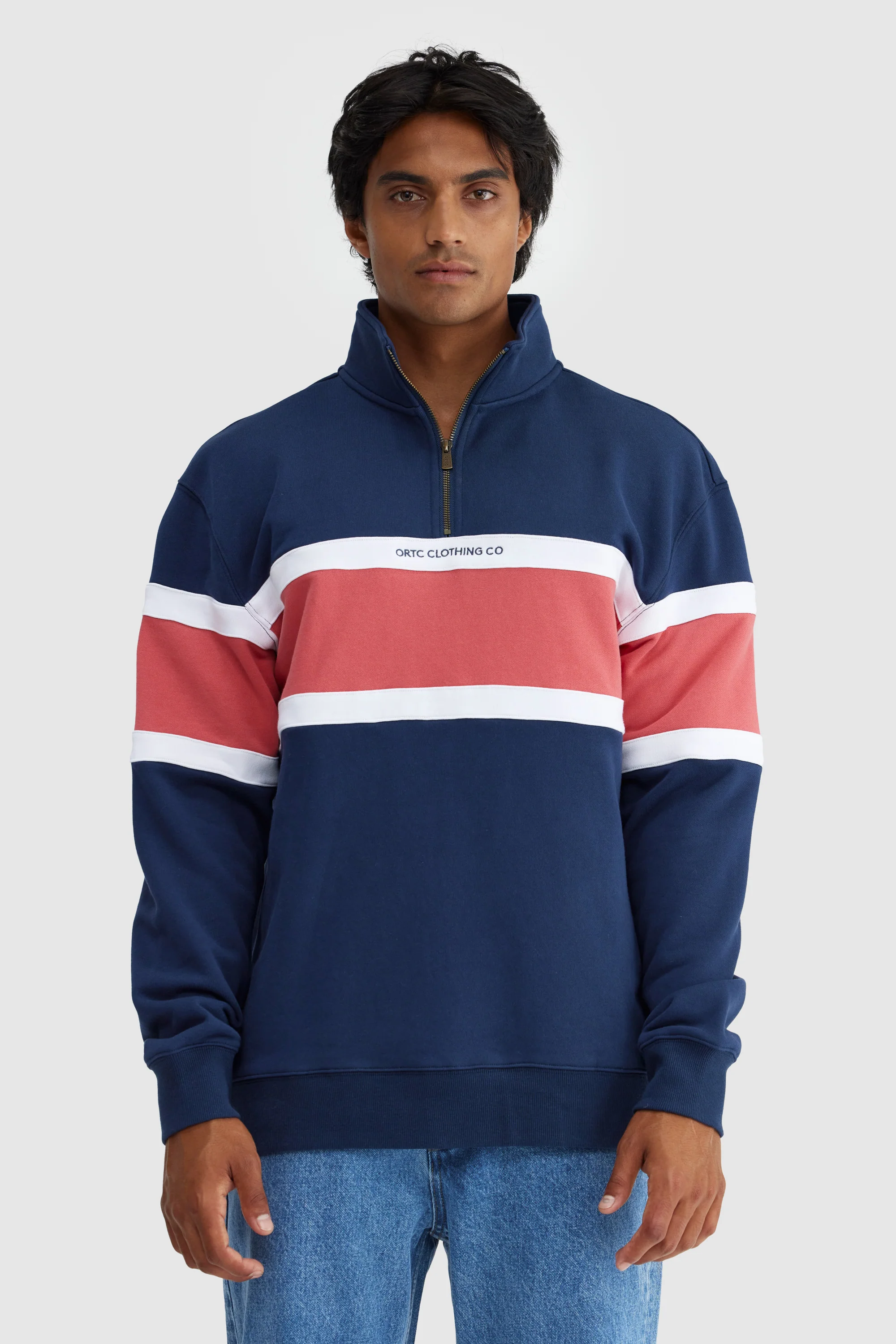 Triple Panel Quarter Zip Navy and Red