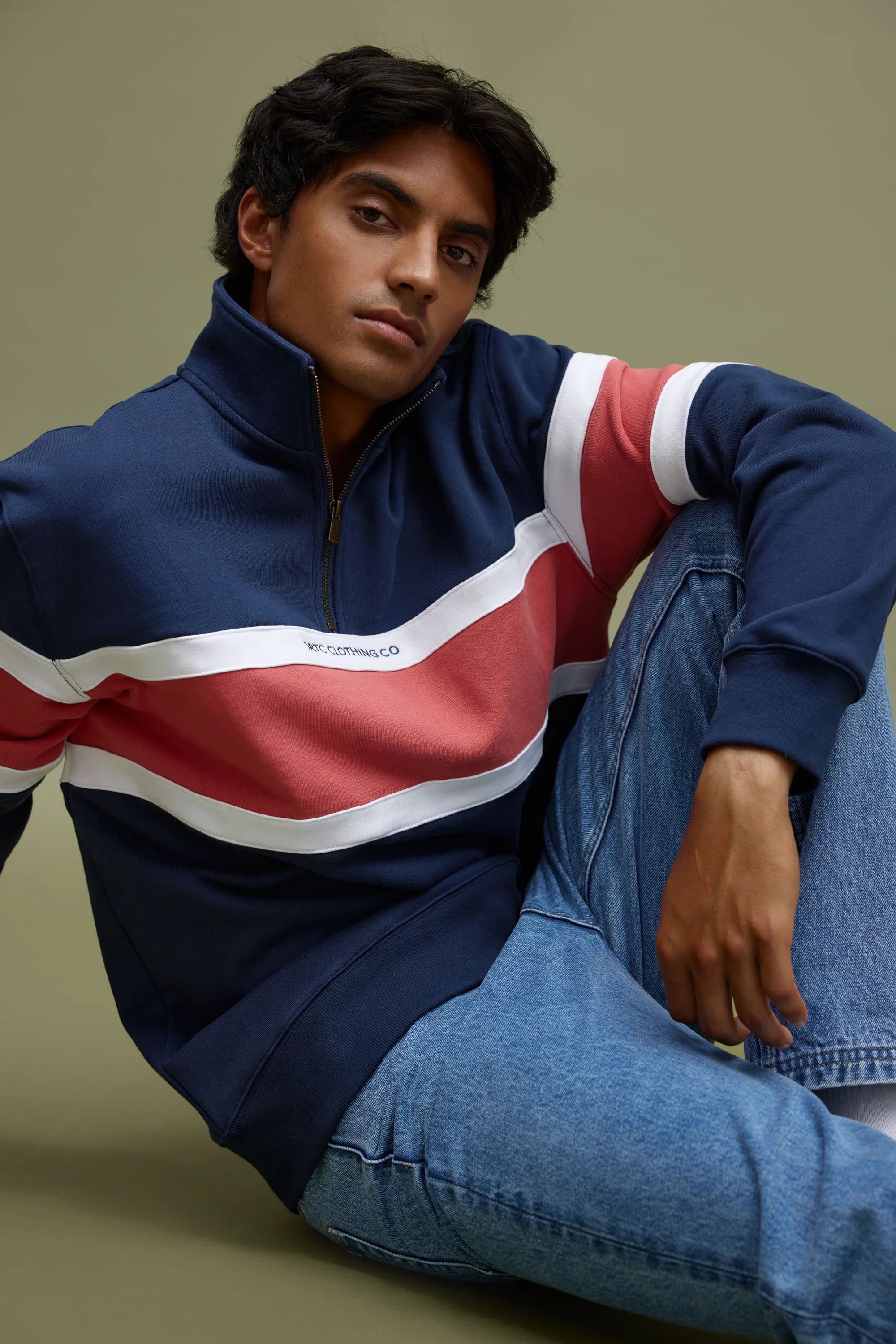 Triple Panel Quarter Zip Navy and Red - Image 2