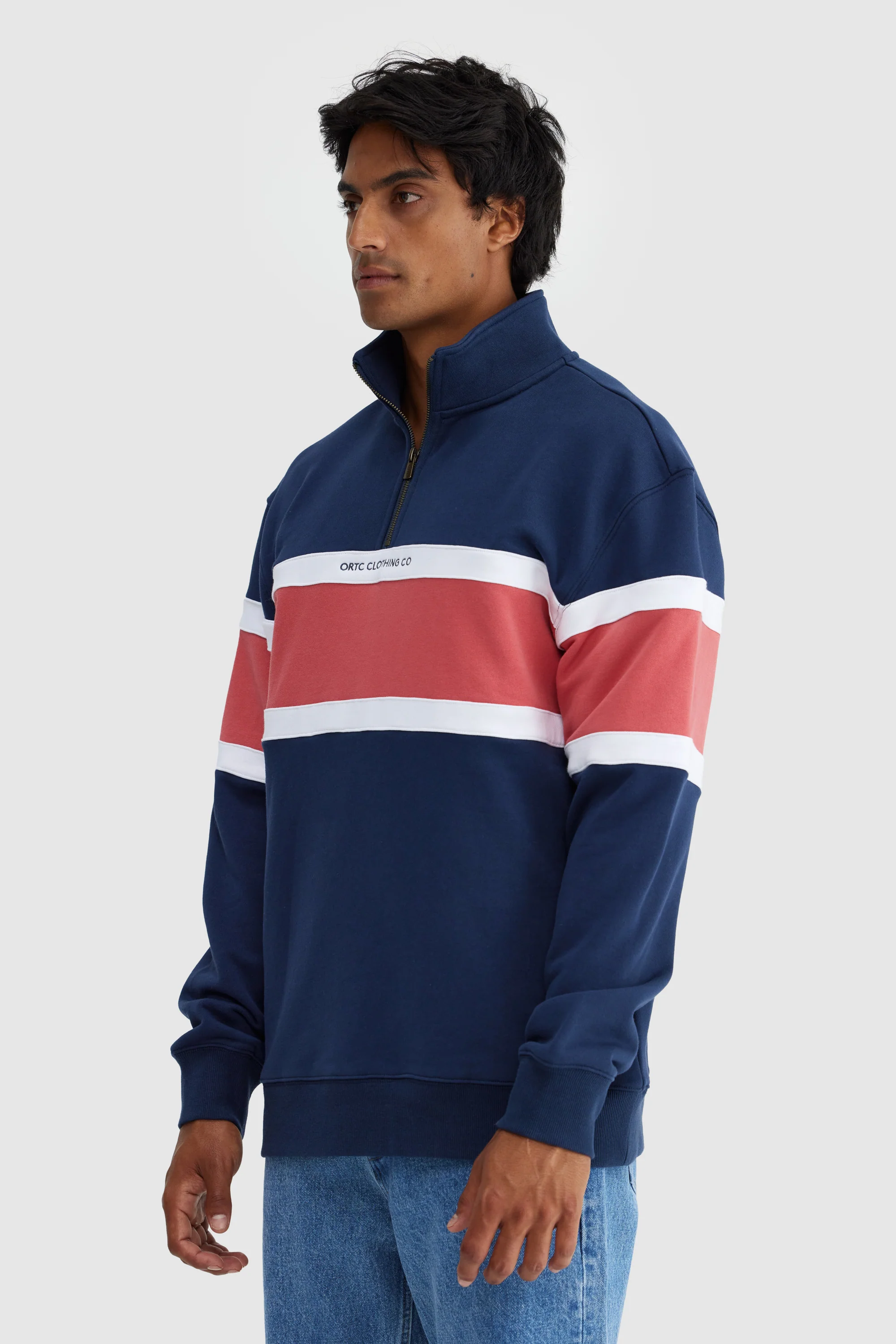 Triple Panel Quarter Zip Navy and Red - Image 3