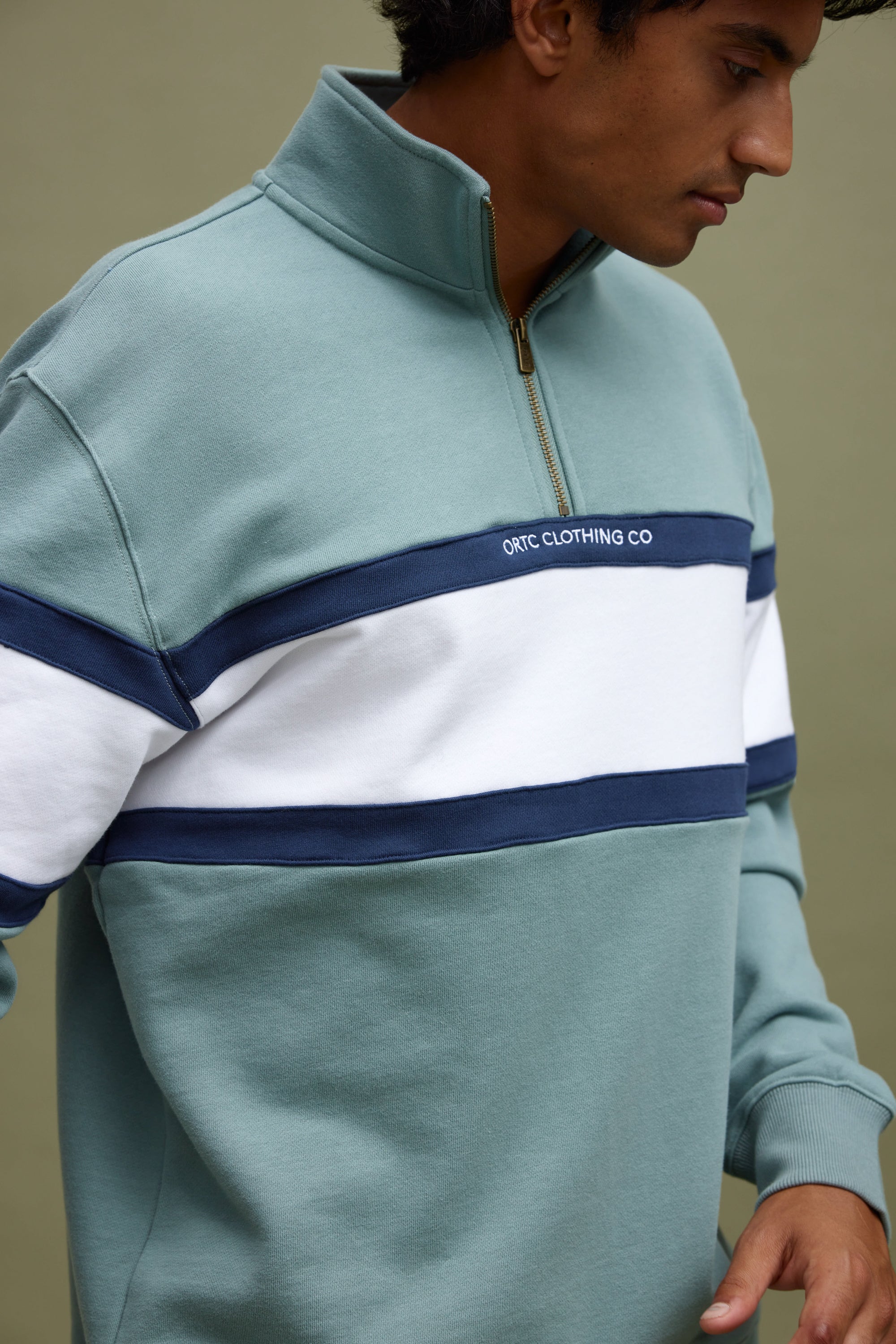 Triple Panel Quarter Zip Seafoam & White - Image 2