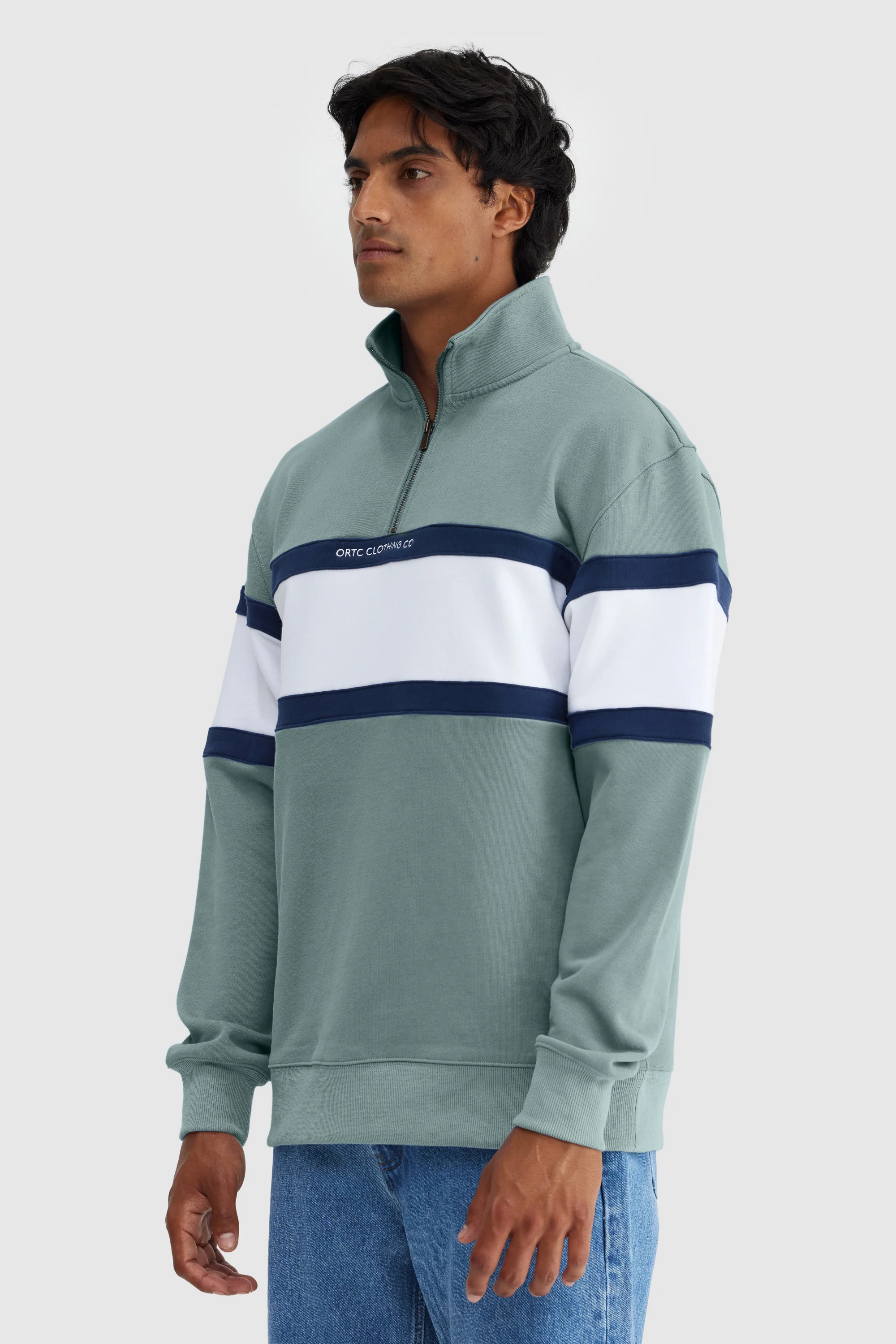 Triple Panel Quarter Zip Seafoam & White - Image 3
