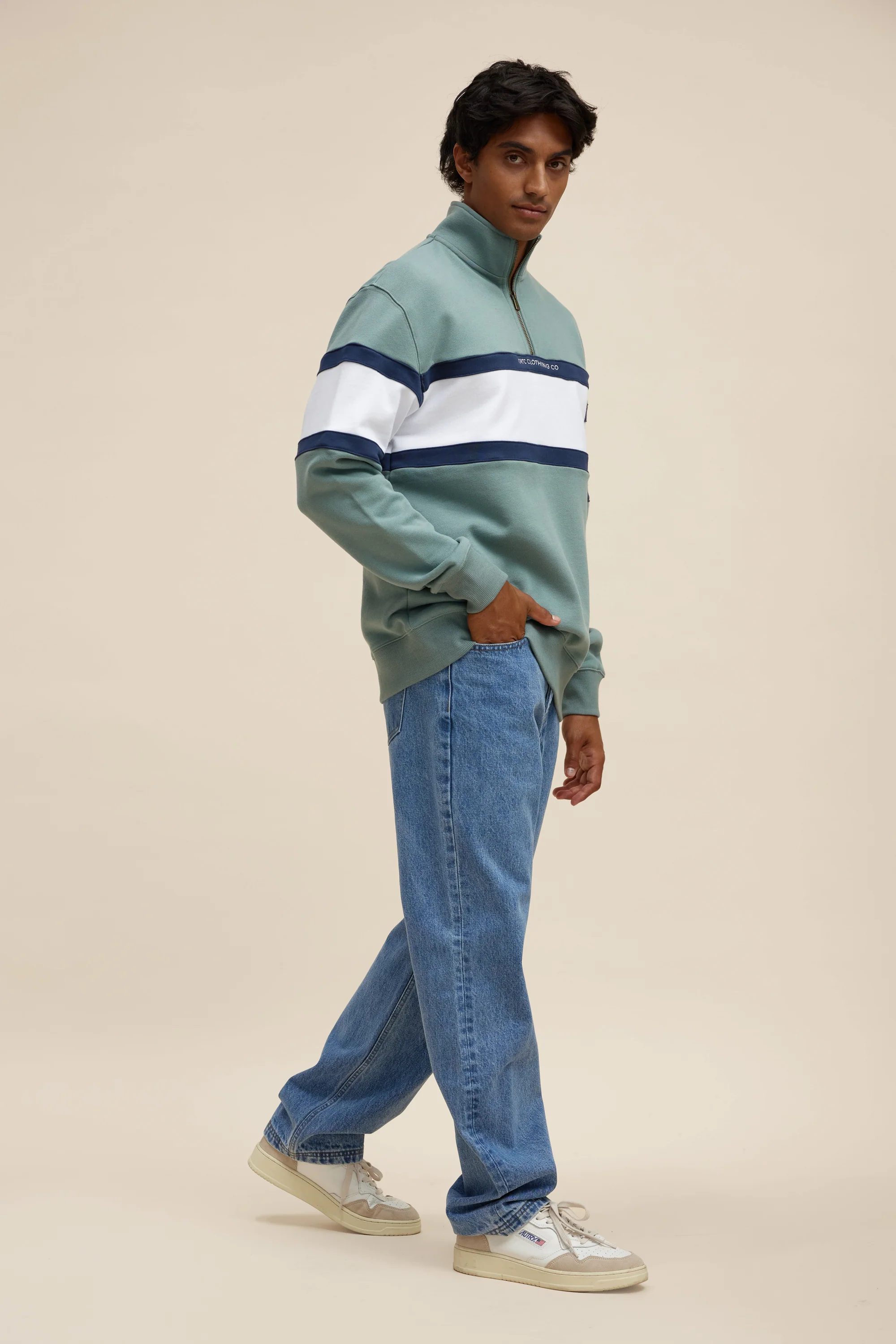 Triple Panel Quarter Zip Seafoam & White - Image 5