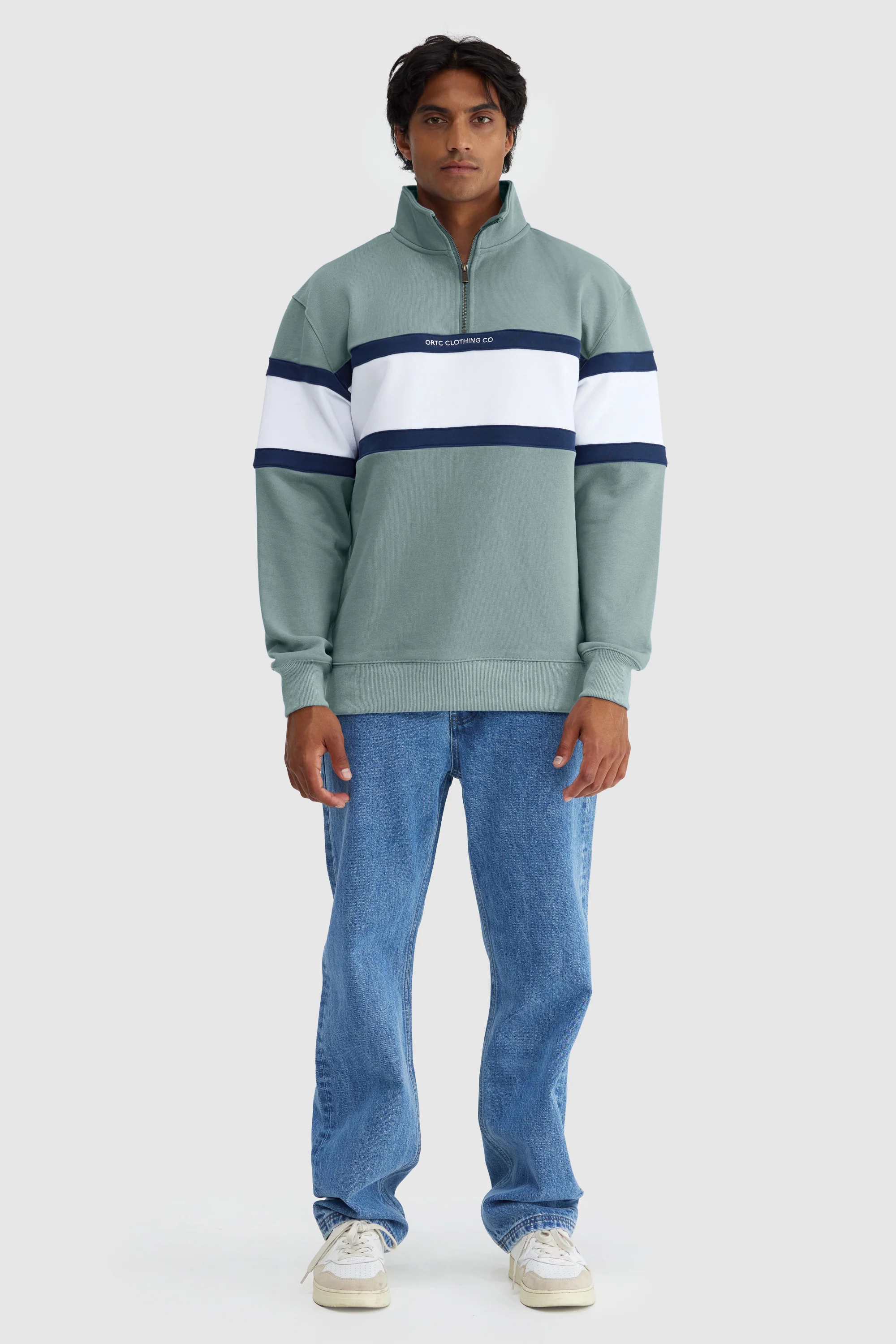 Triple Panel Quarter Zip Seafoam & White - Image 6