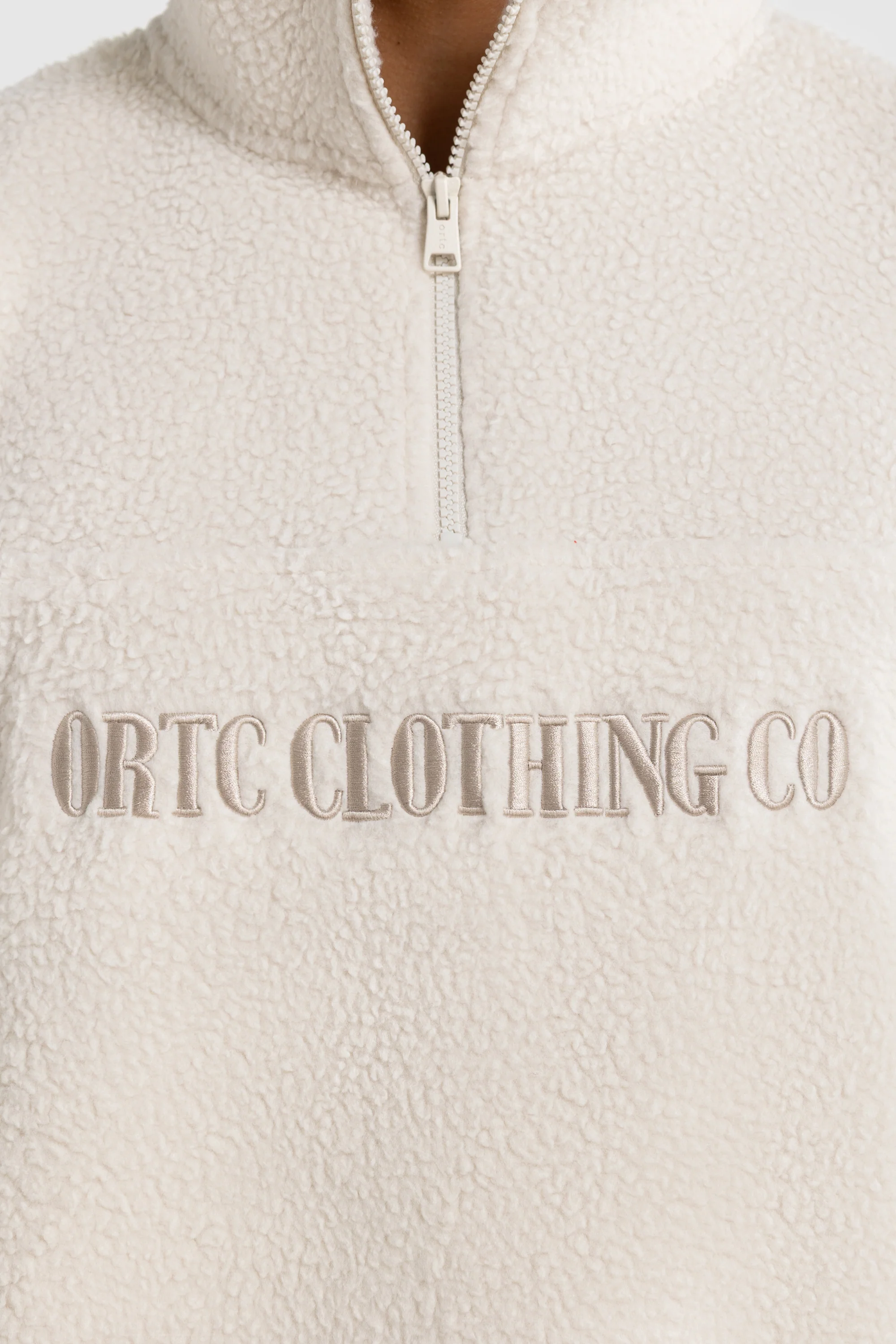 Unisex Sherpa Fleece Logo Quarter Zip Natural - Image 7