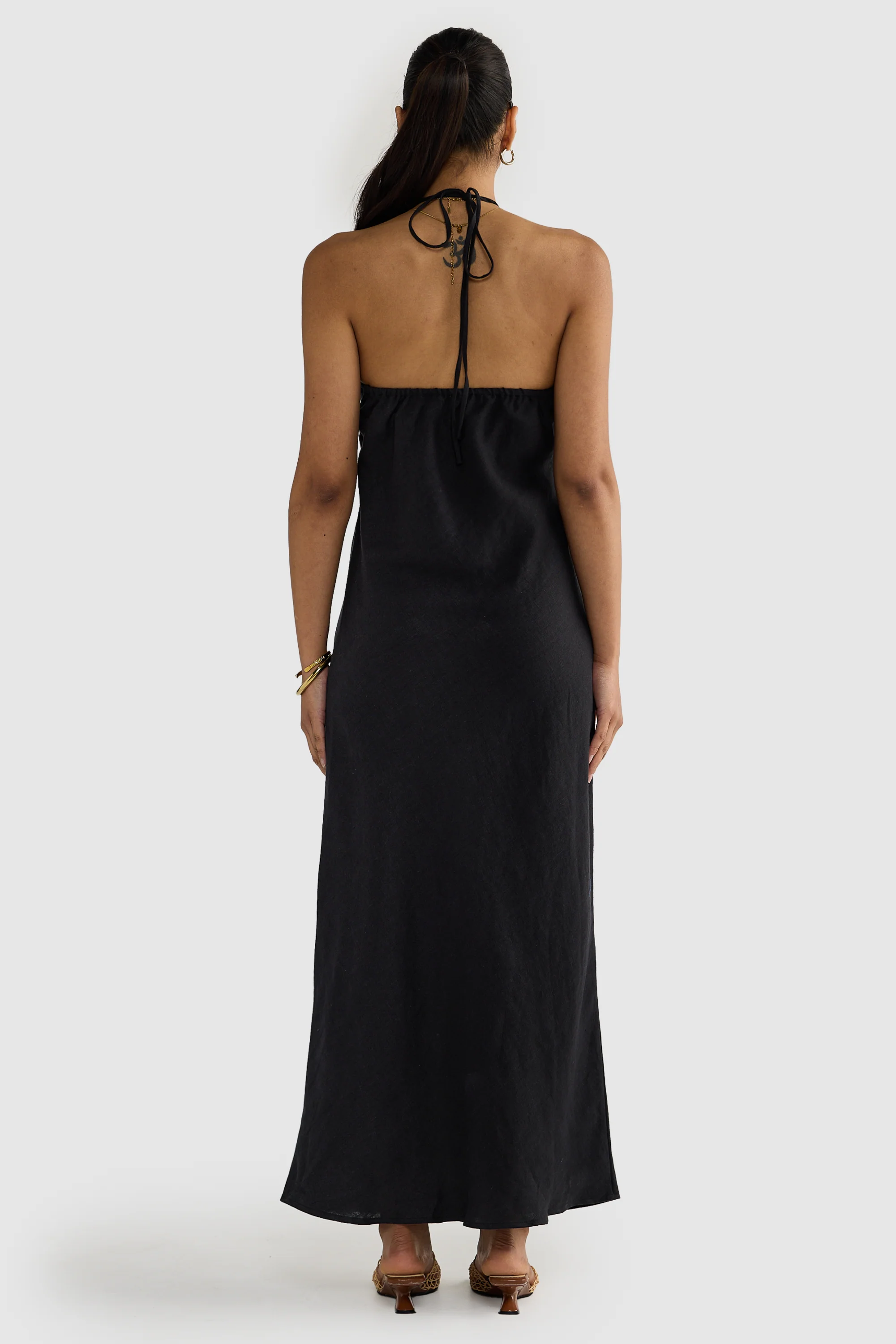Zia Linen Bias Cut Dress Black - Image 5