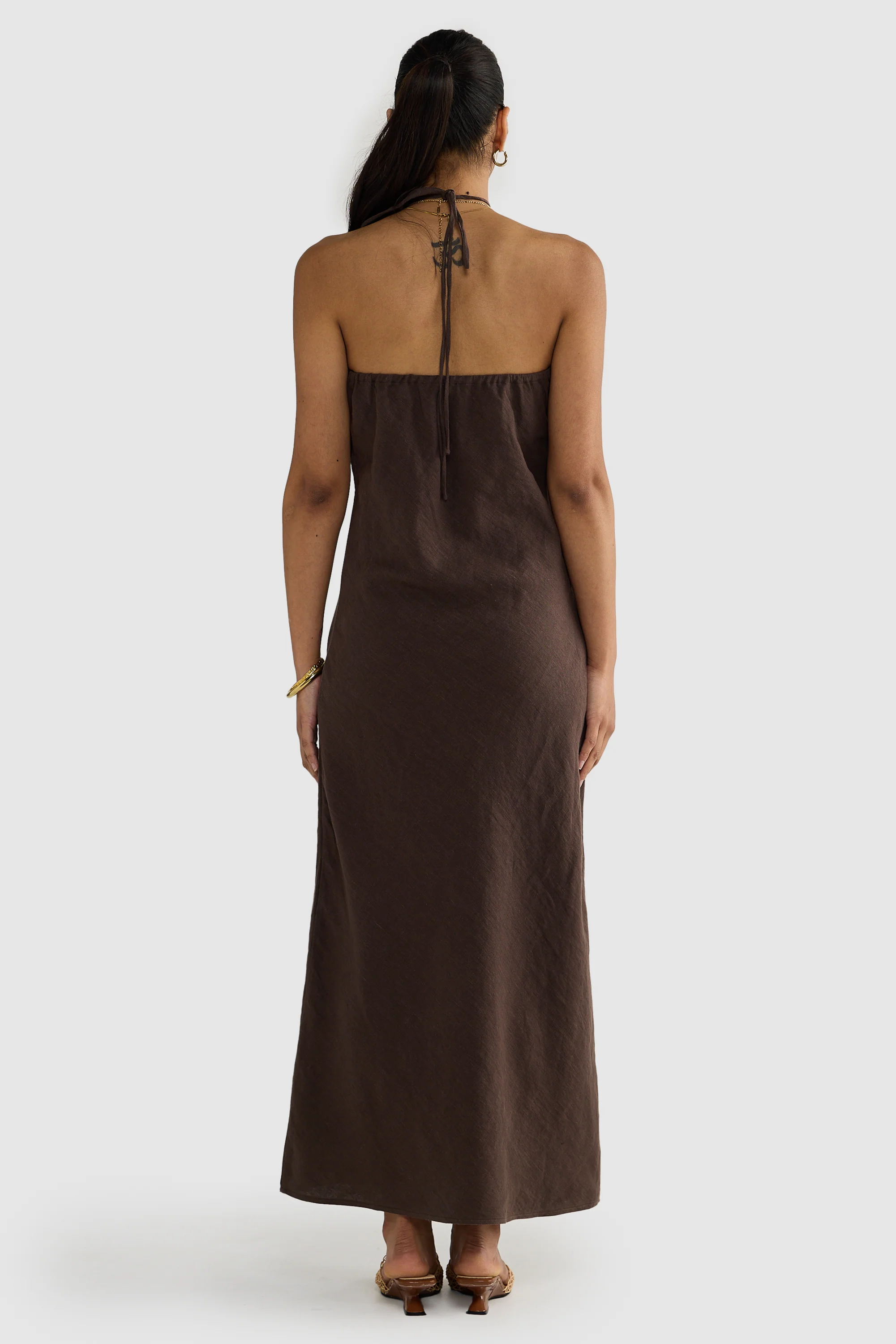 Zia Linen Bias Cut Dress Carob - Image 5