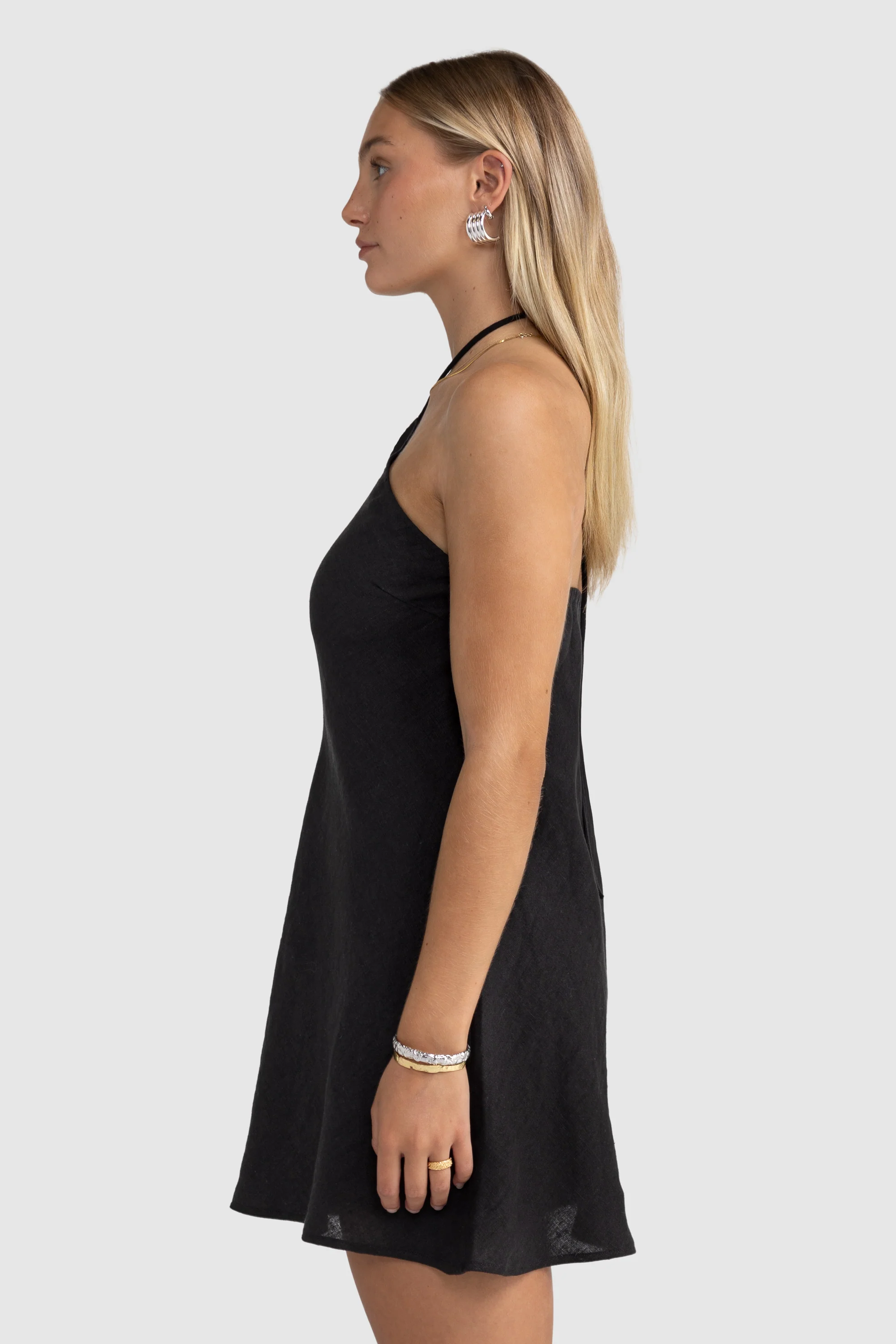 Zia Linen Mini Dress Black - Image 5