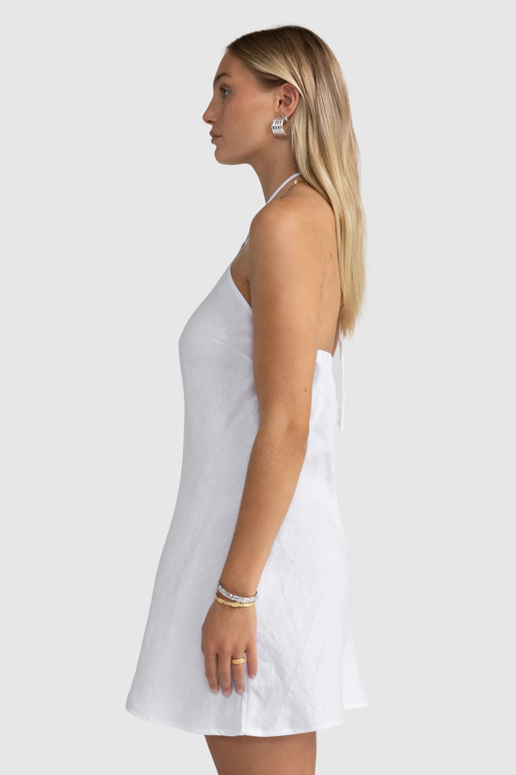 Zia Linen Mini Dress White - Image 5