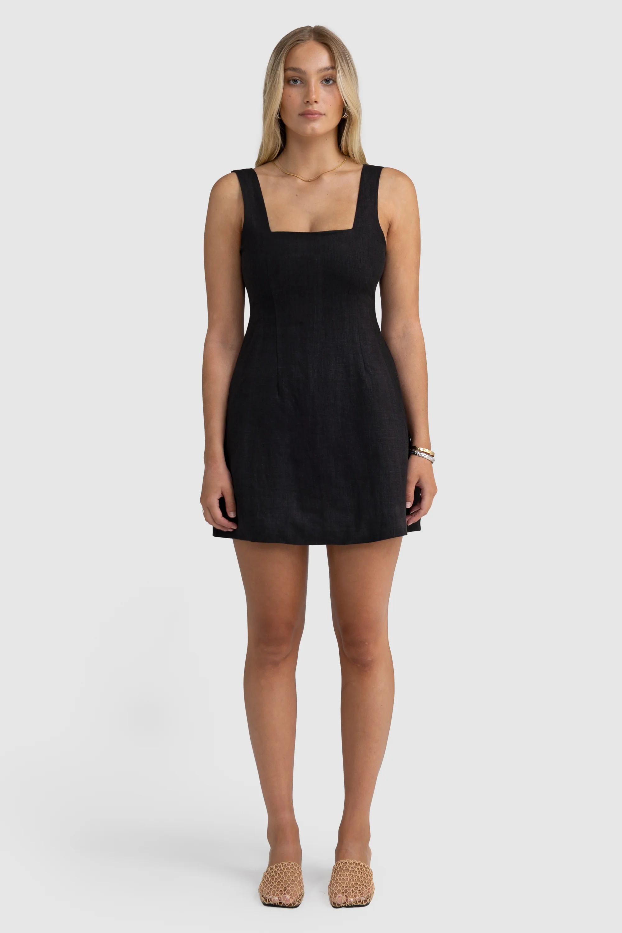 Zoey Linen Mini Dress Black