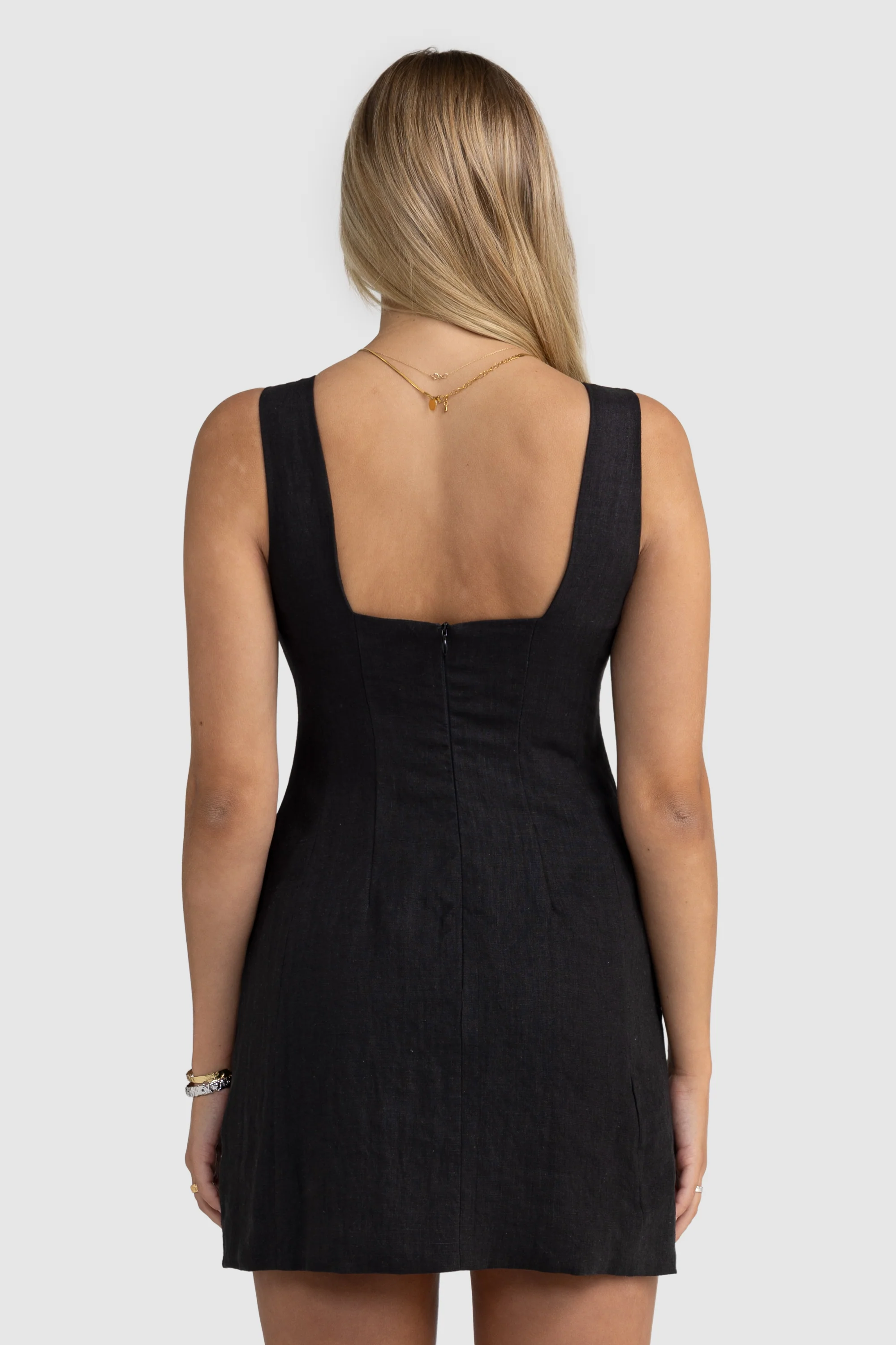 Zoey Linen Mini Dress Black - Image 7